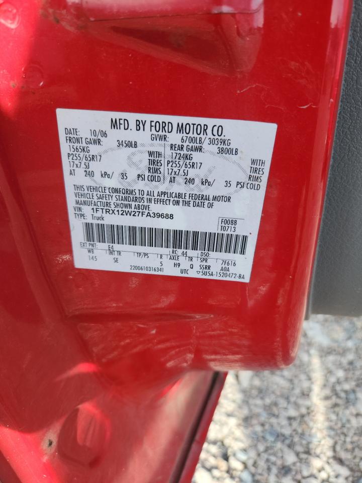 2007 Ford F150 Red vin: 1FTRX12W27FA39688