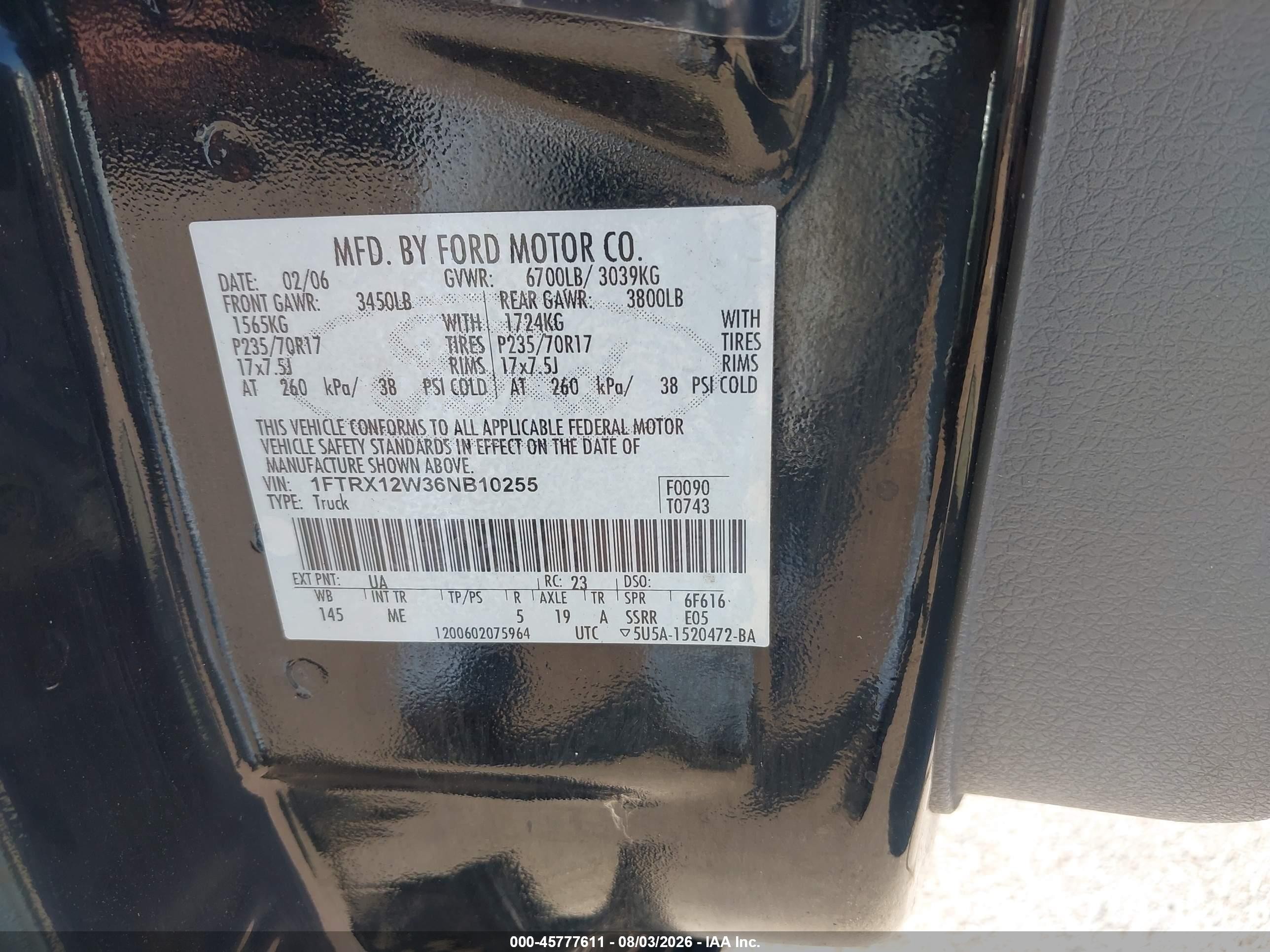 2006 Ford F-150 Stx/xl/xlt Черный vin: 1FTRX12W36NB10255