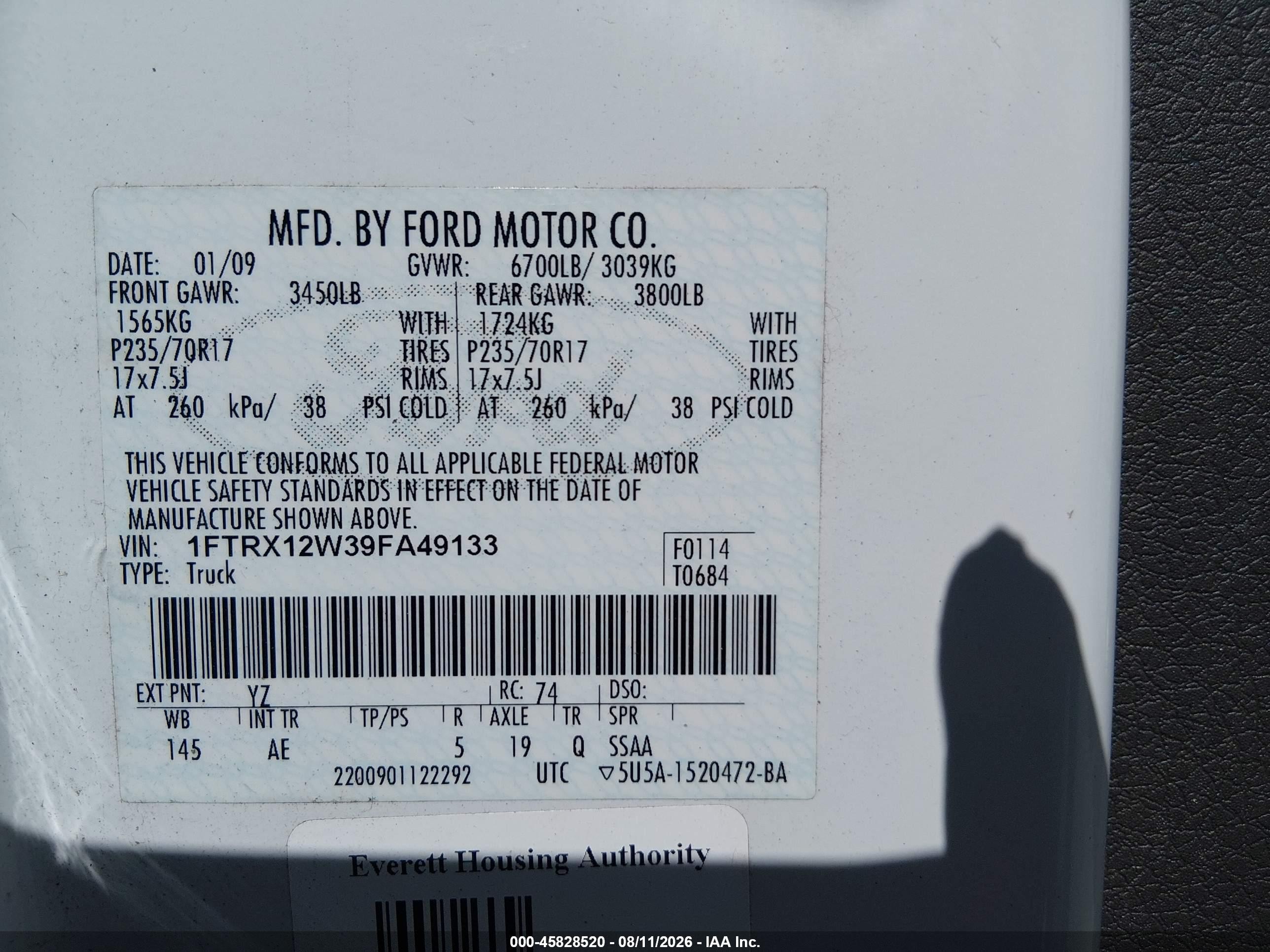 2009 Ford F-150 Stx/xl White vin: 1FTRX12W39FA49133