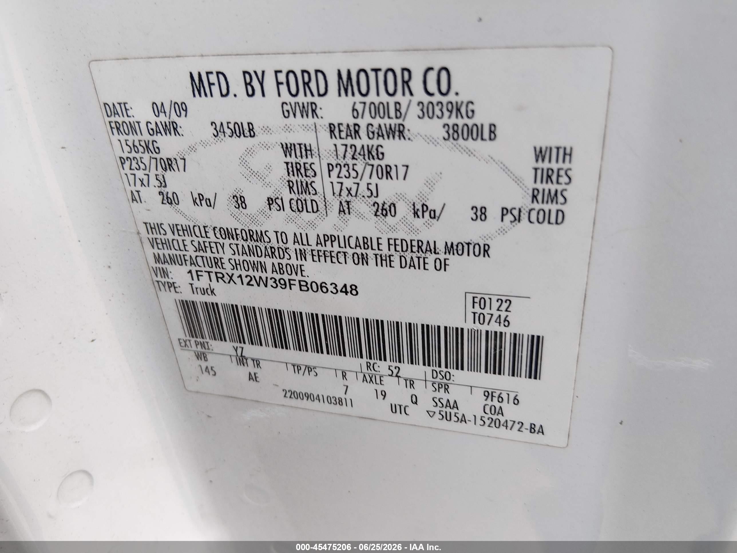 2009 Ford F-150 Stx/xl White vin: 1FTRX12W39FB06348