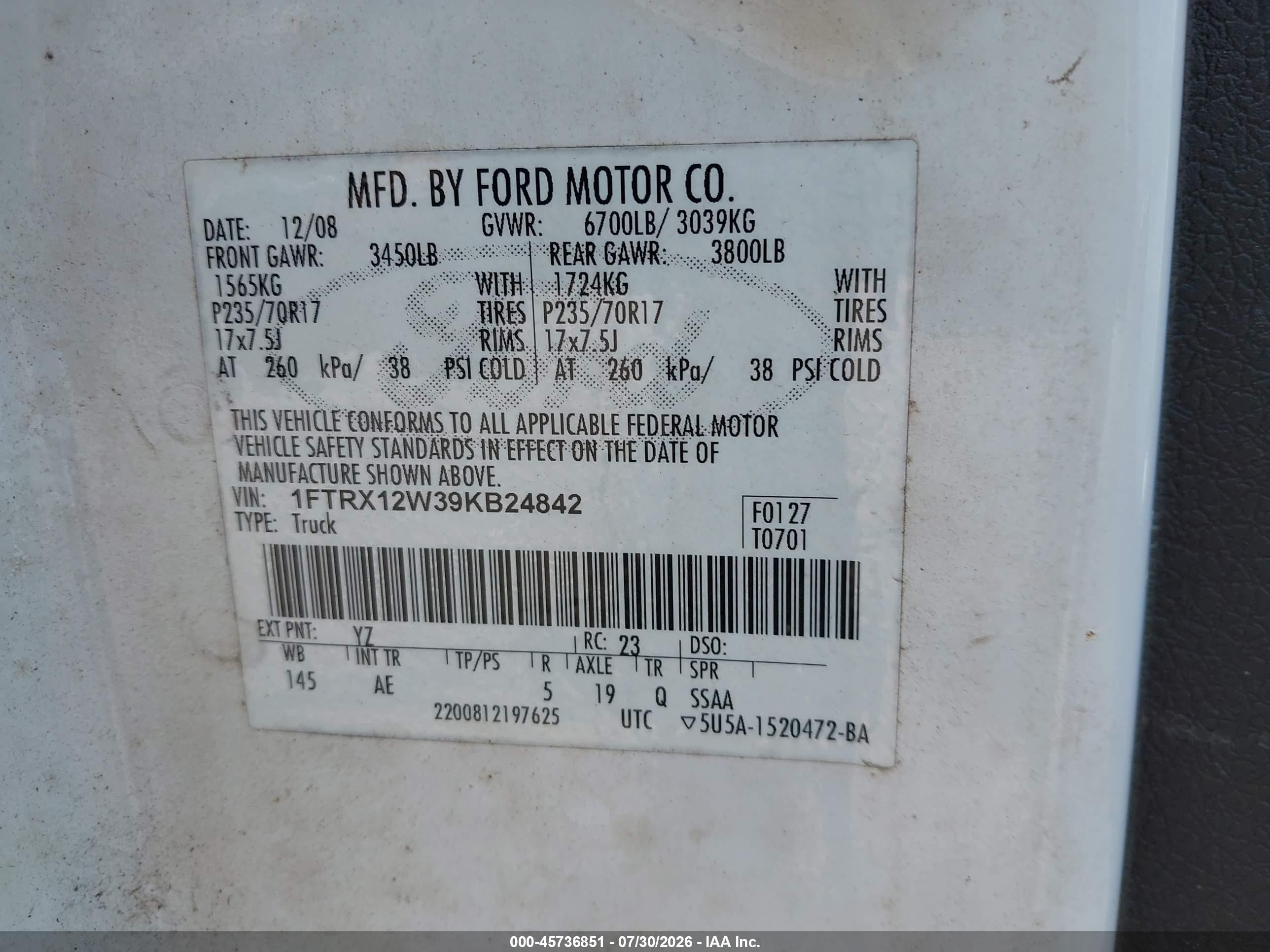 2009 Ford F-150 Stx/xl White vin: 1FTRX12W39KB24842