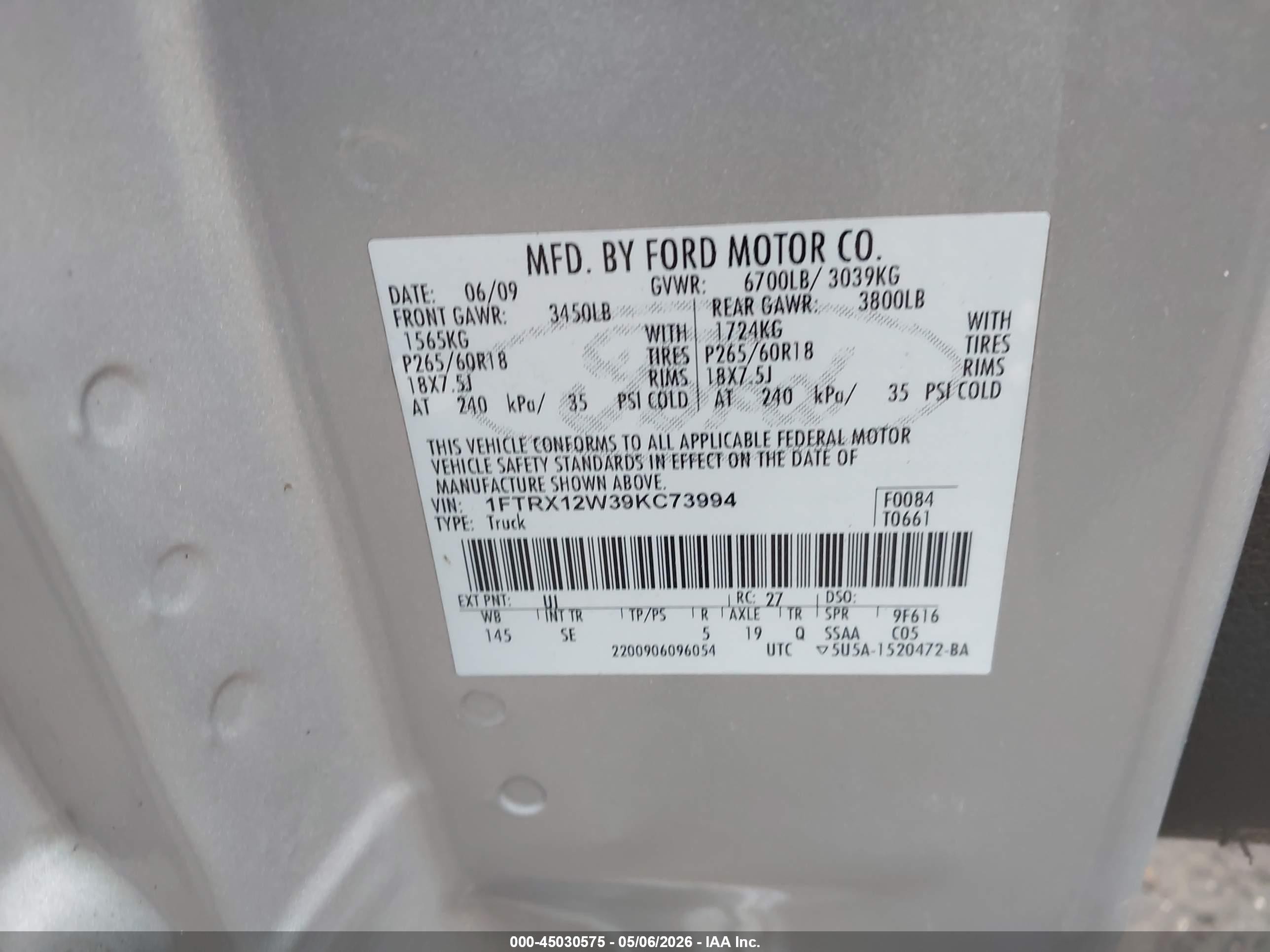 2009 Ford F-150 Stx/xl Серебряный vin: 1FTRX12W39KC73994