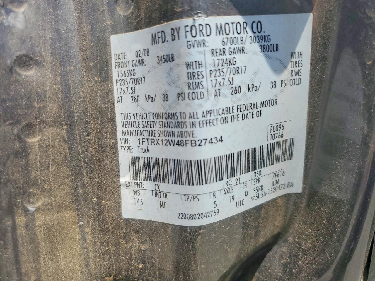 2008 Ford F150 Gray vin: 1FTRX12W48FB27434