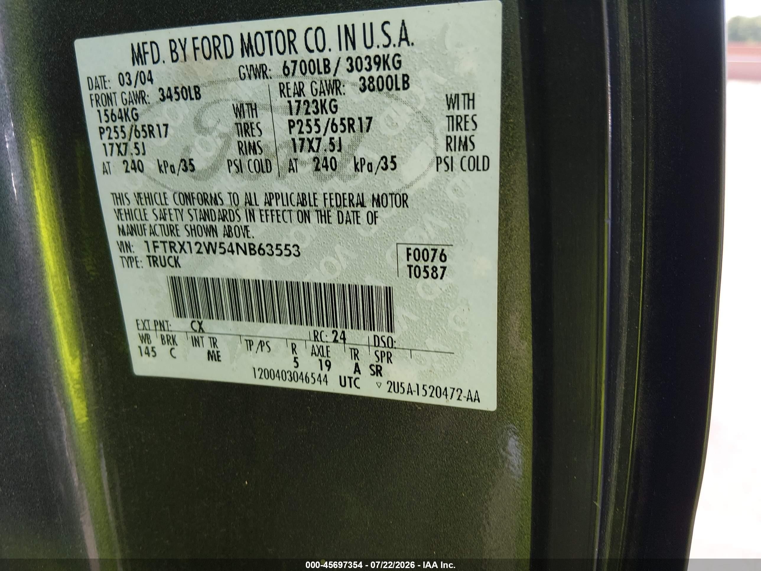 2004 Ford F-150 Stx/xl/xlt Gray vin: 1FTRX12W54NB63553