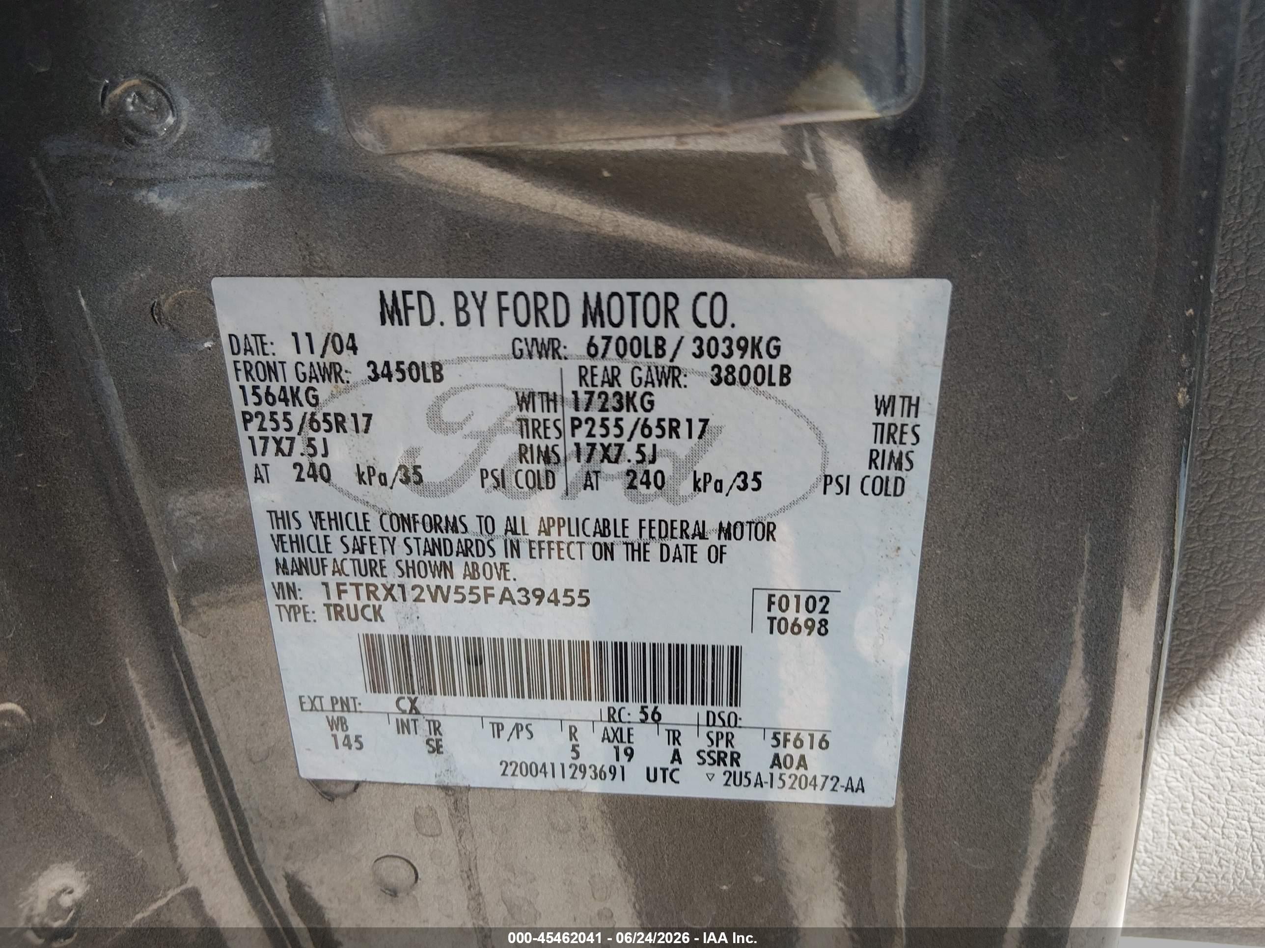 2005 Ford F-150 Stx/xl/xlt Gray vin: 1FTRX12W55FA39455