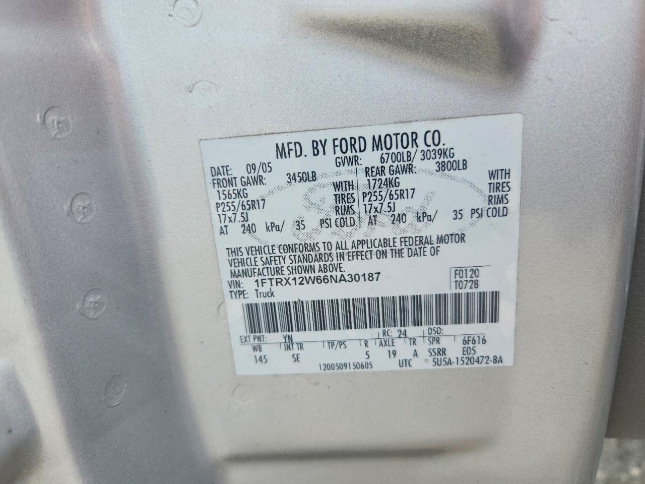 2006 Ford F150 Xlt Silver vin: 1FTRX12W66NA30187