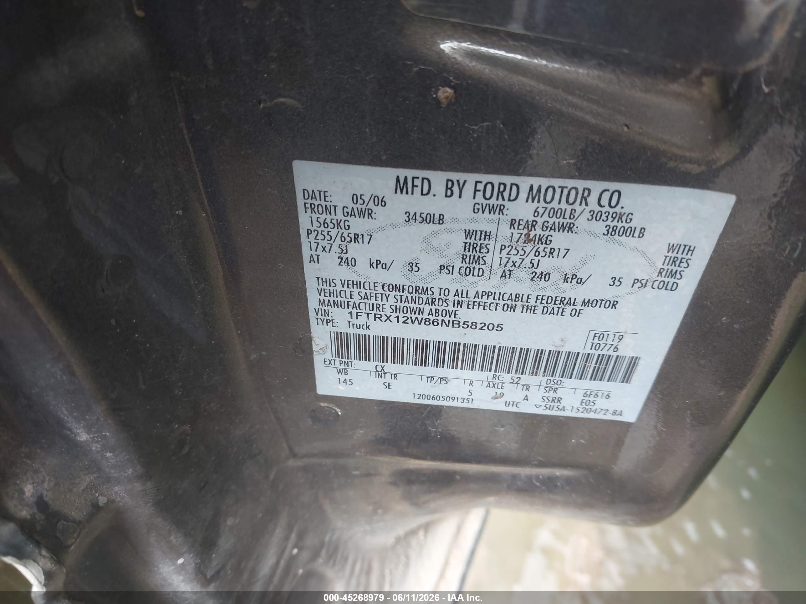 2006 Ford F-150 Stx/xl/xlt Gray vin: 1FTRX12W86NB58205