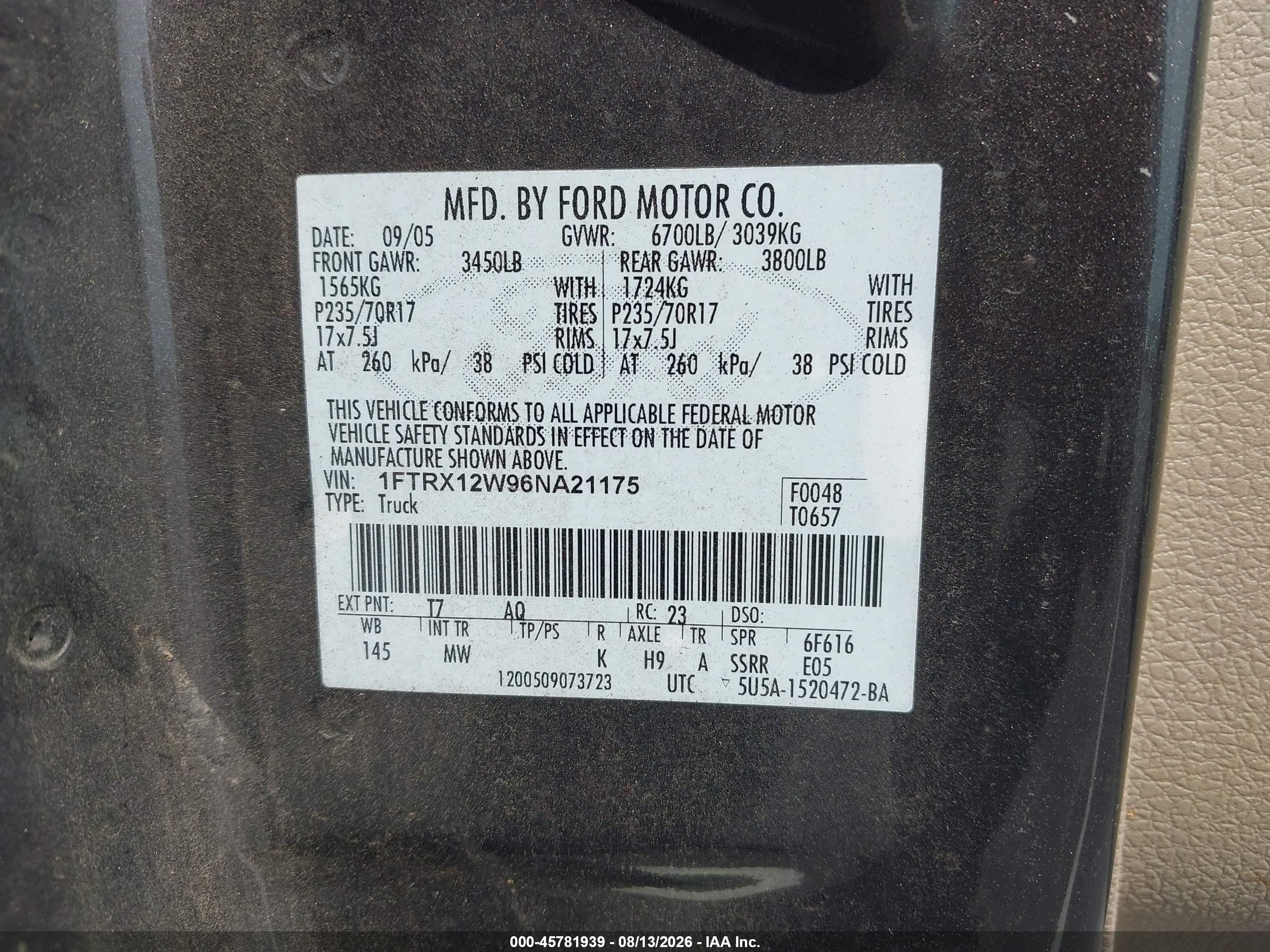 2006 Ford F-150 Stx/xl/xlt Серый vin: 1FTRX12W96NA21175