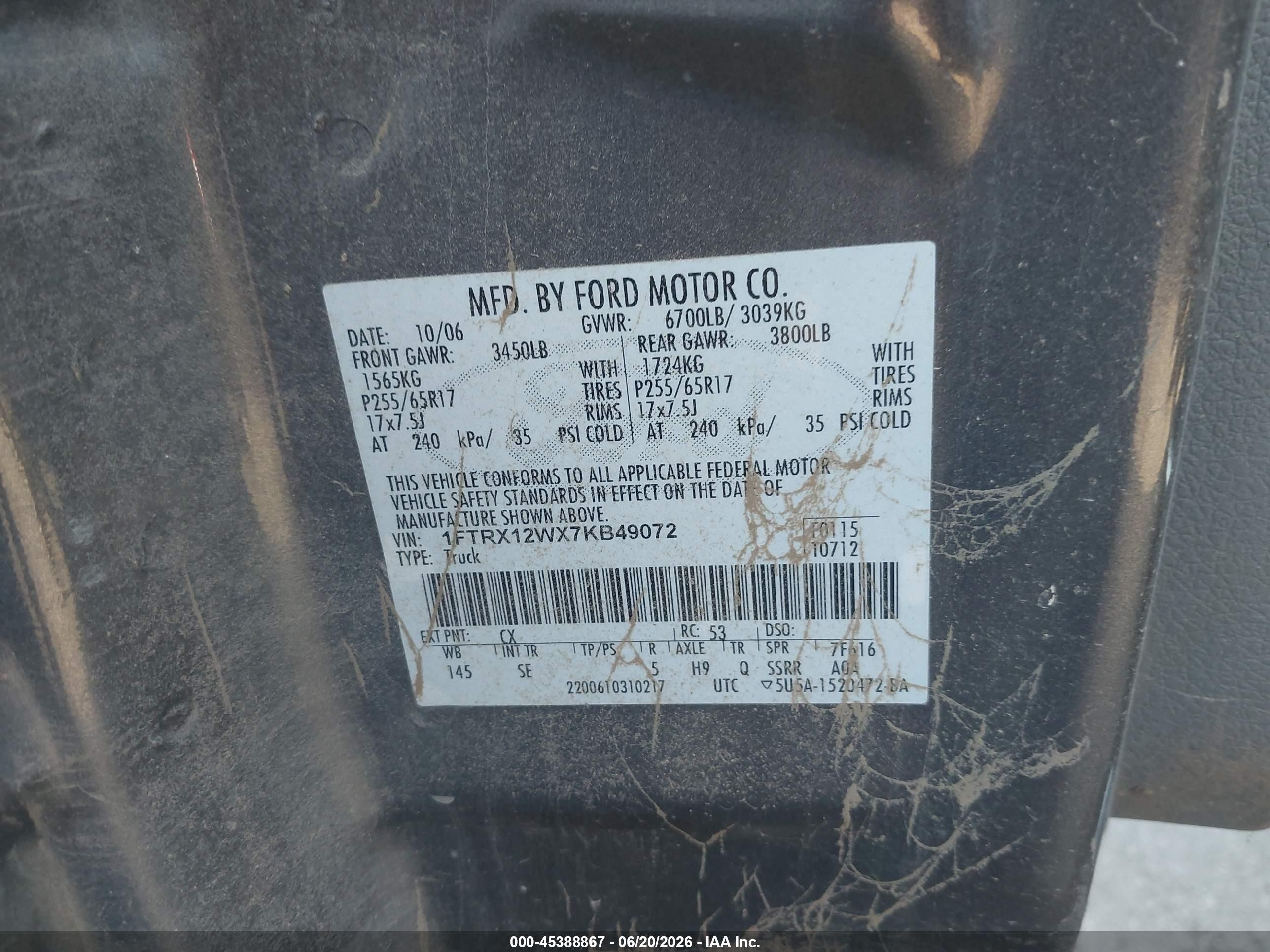 2007 Ford F-150 Stx/xl/xlt Gray vin: 1FTRX12WX7KB49072