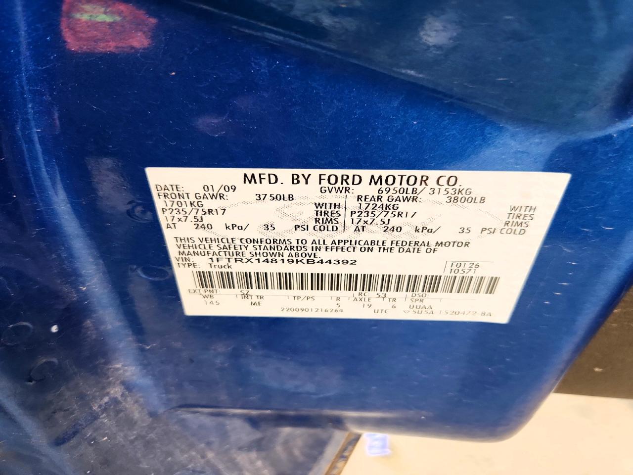 2009 Ford F150 Super Cab Blue vin: 1FTRX14819KB44392