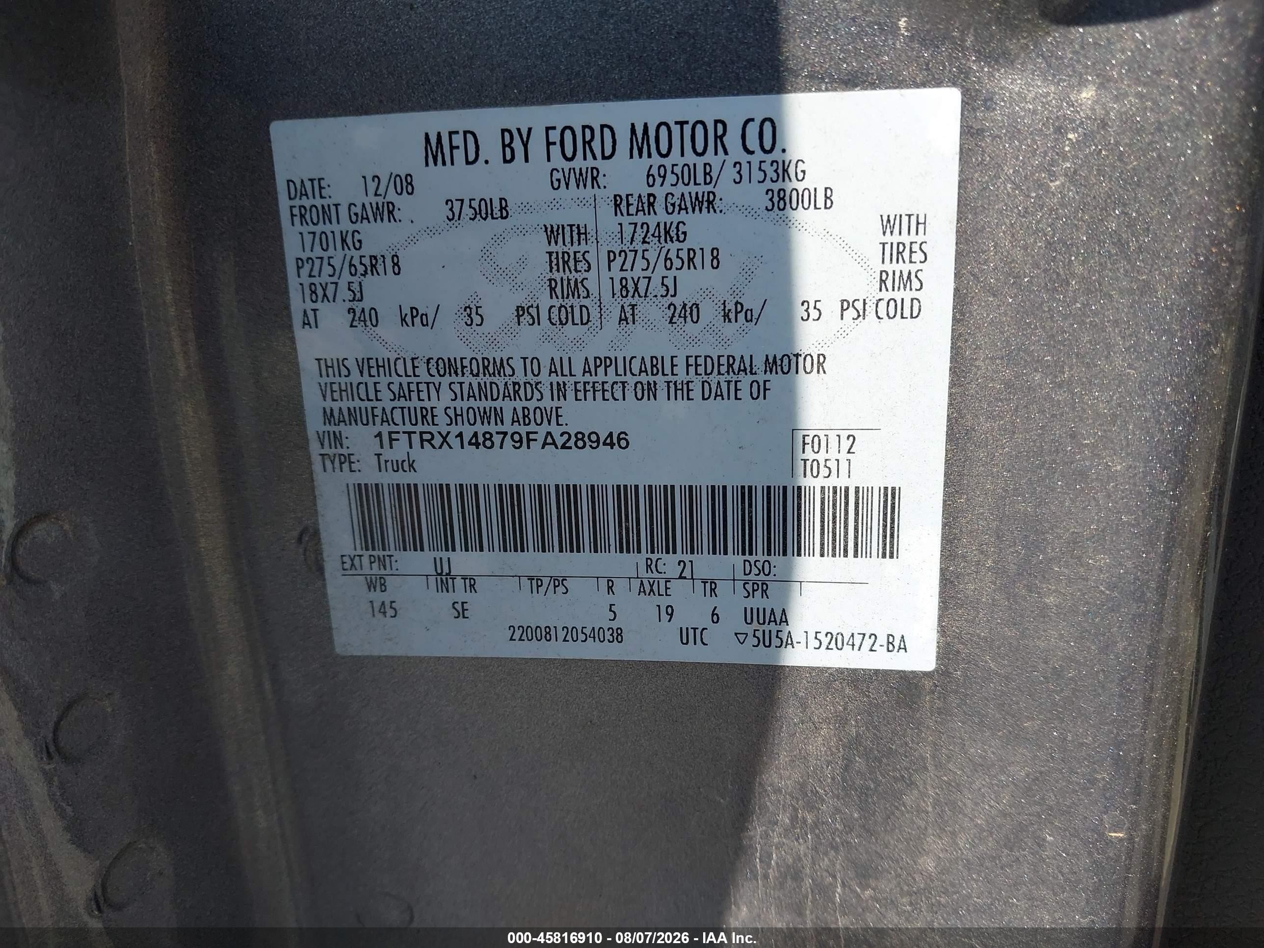 2009 Ford F-150 Stx/xl/xlt Gray vin: 1FTRX14879FA28946