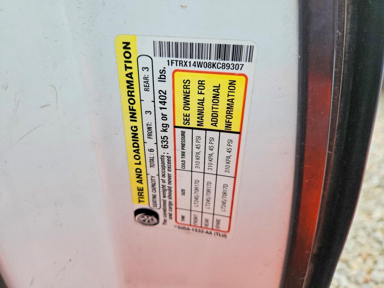 2008 Ford F150 Белый vin: 1FTRX14W08KC89307