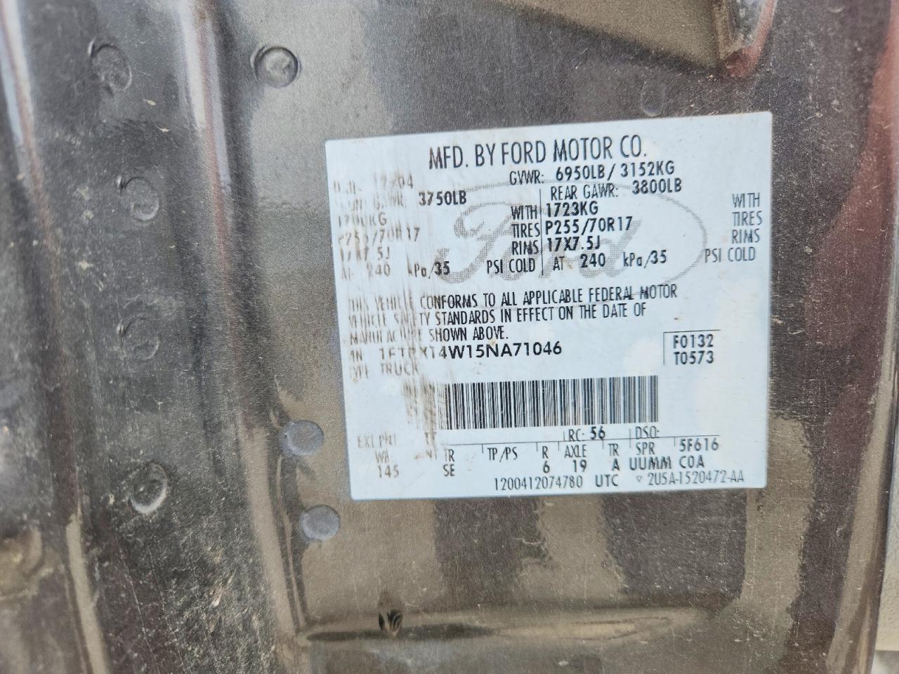 2005 Ford F150 Gray vin: 1FTRX14W15NA71046