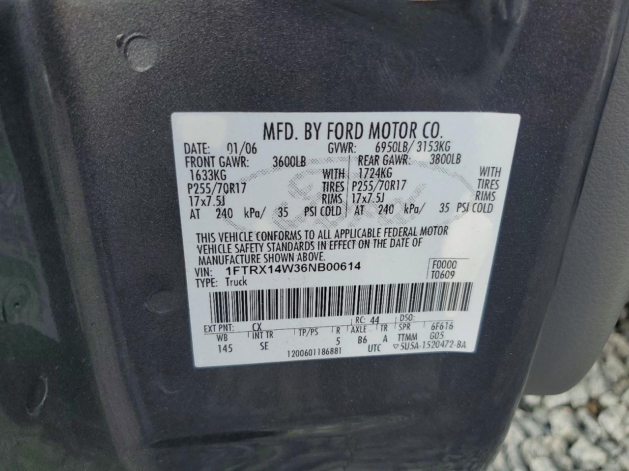 2006 Ford F150 Gray vin: 1FTRX14W36NB00614