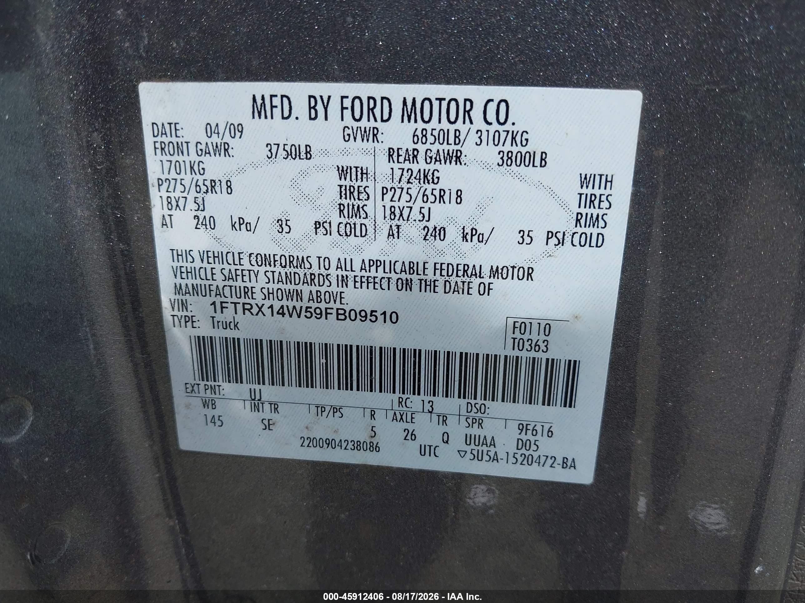 2009 Ford F-150 Stx/xl Gray vin: 1FTRX14W59FB09510