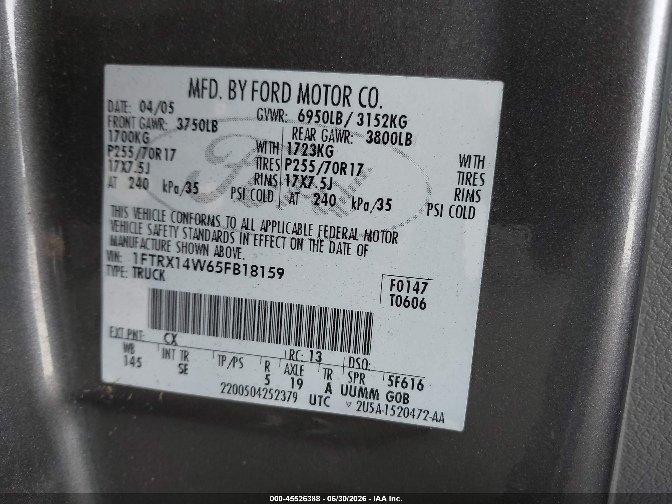 2005 Ford F-150 Stx/xl/xlt Gray vin: 1FTRX14W65FB18159