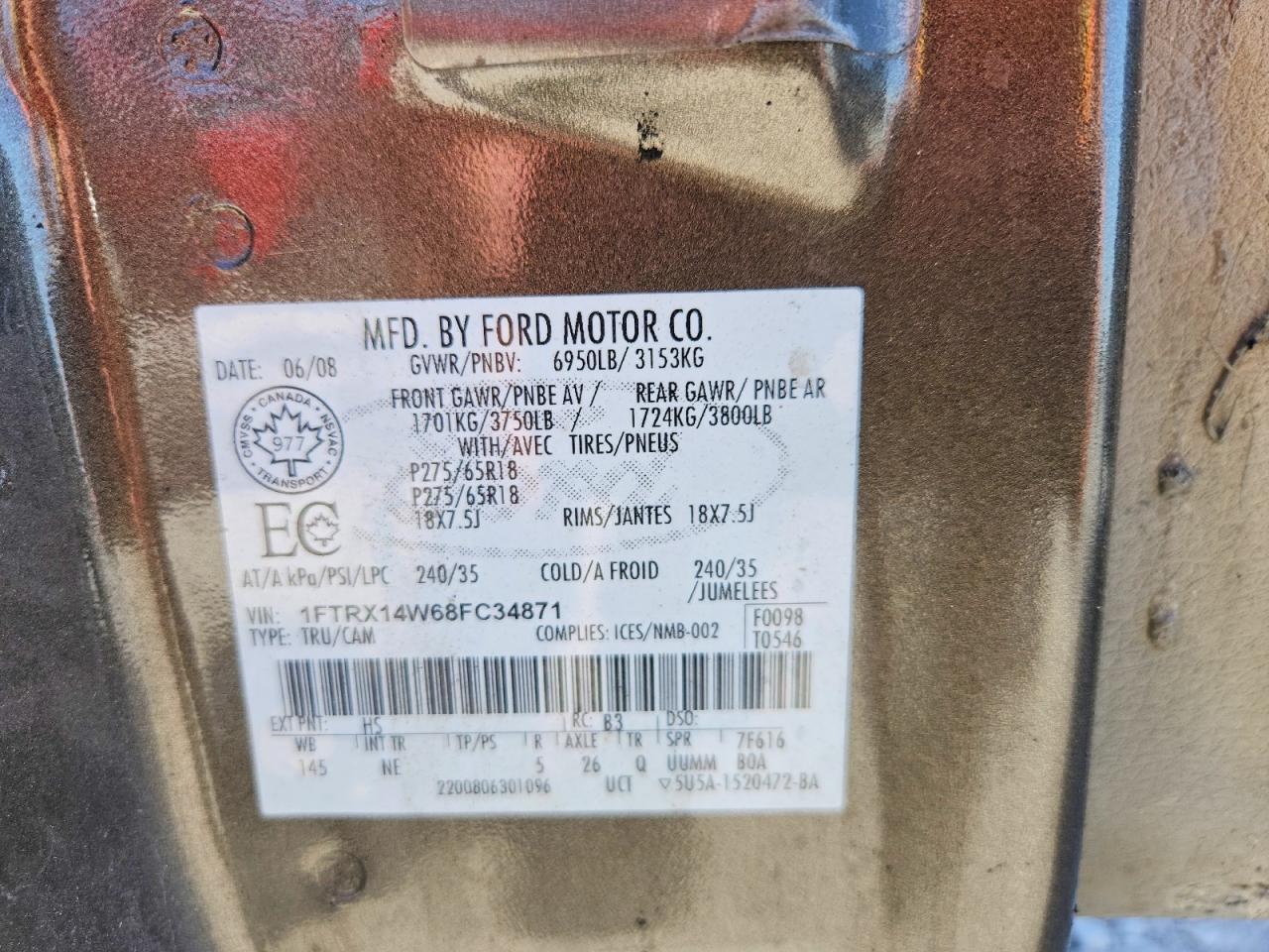 2008 Ford F150 Gray vin: 1FTRX14W68FC34871