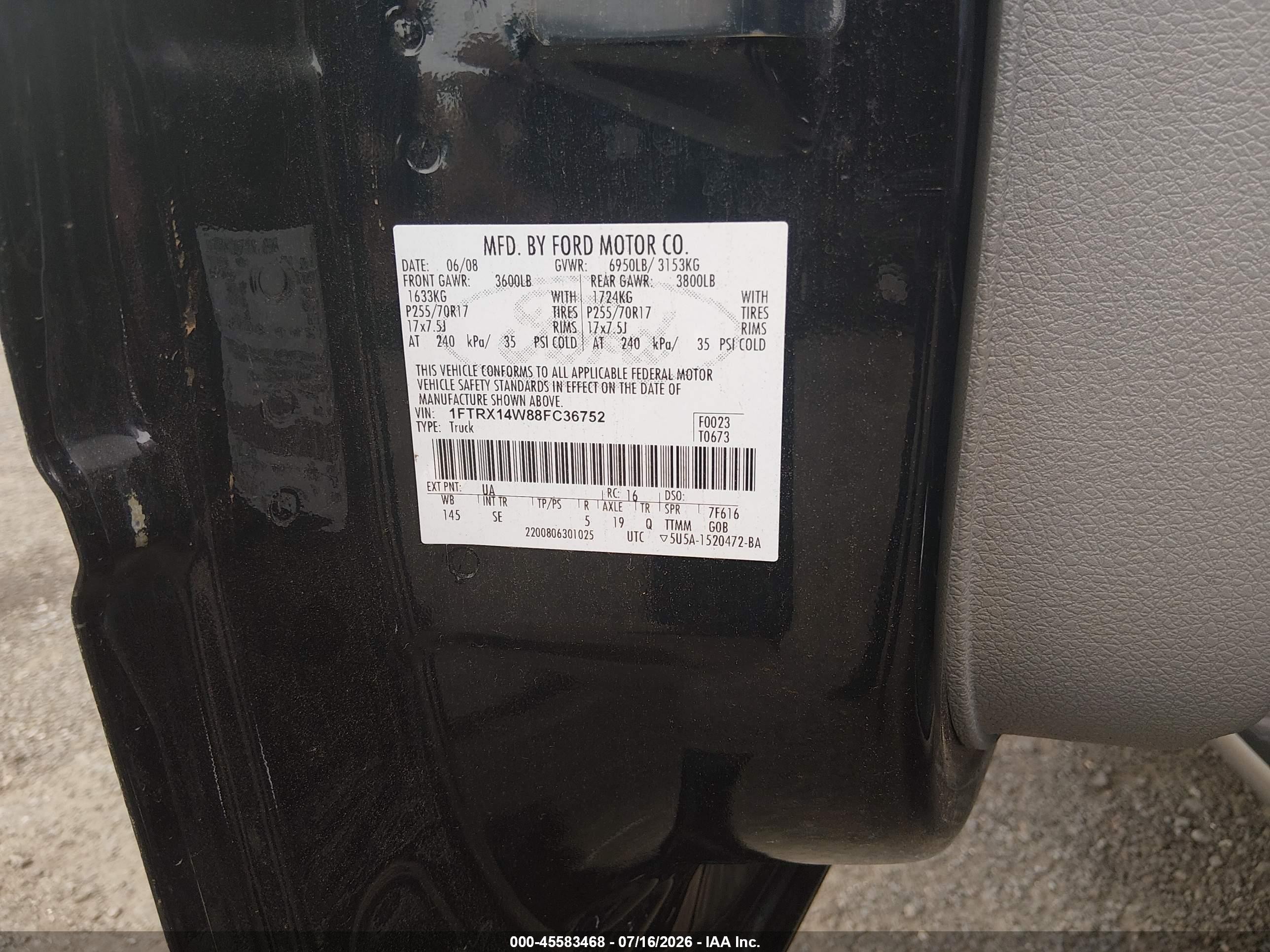 2008 Ford F-150 60th Anniversary/stx/xl/xlt Черный vin: 1FTRX14W88FC36752