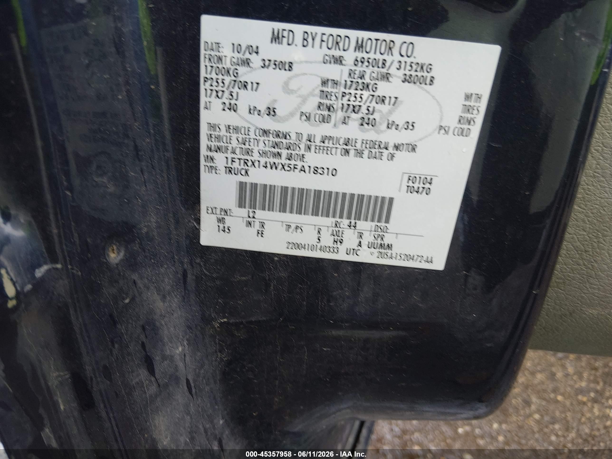 2005 Ford F-150 Stx/xl/xlt Синий vin: 1FTRX14WX5FA18310