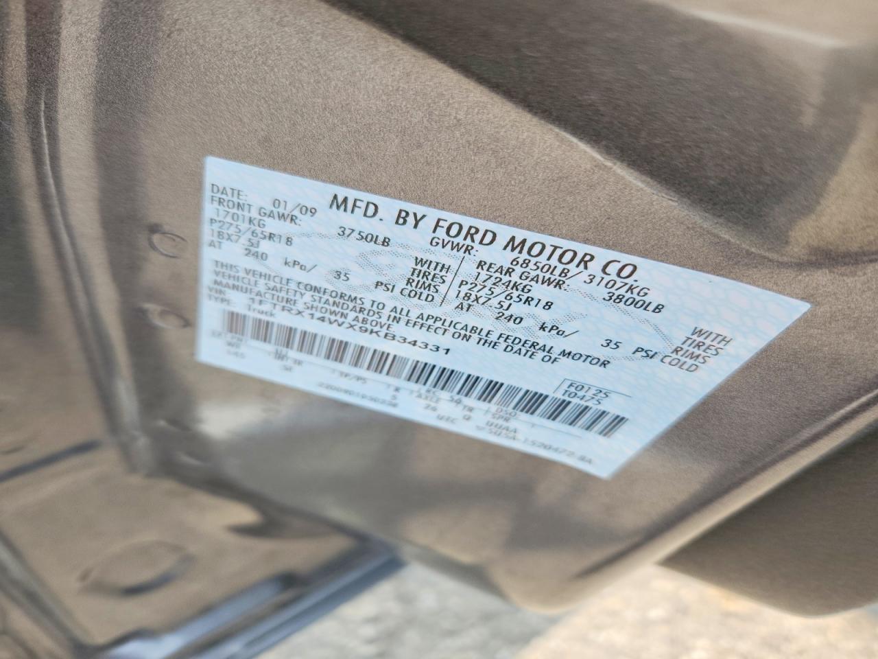 2009 Ford F150 Super Cab Gray vin: 1FTRX14WX9KB34331