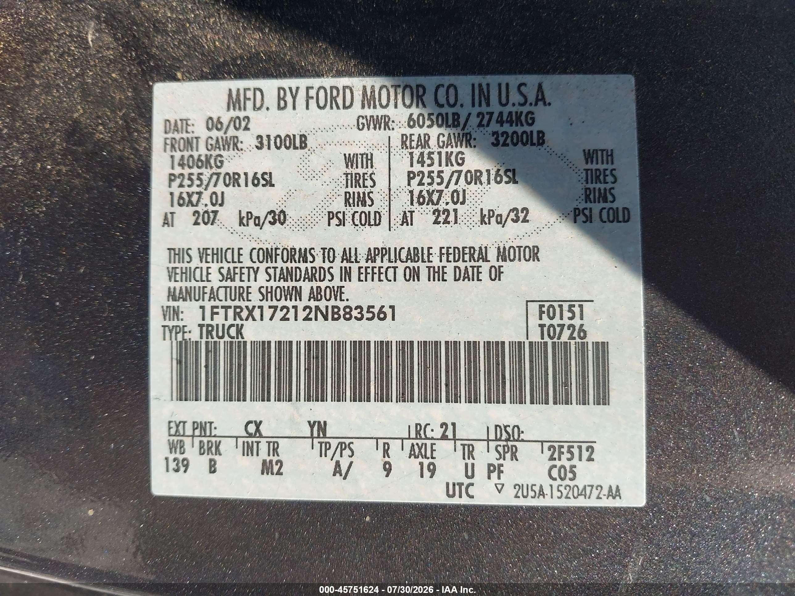 2002 Ford F-150 Xl/xlt Gray vin: 1FTRX17212NB83561