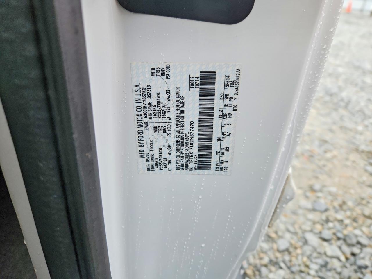 2002 Ford F150 Белый vin: 1FTRX17L02NB77470