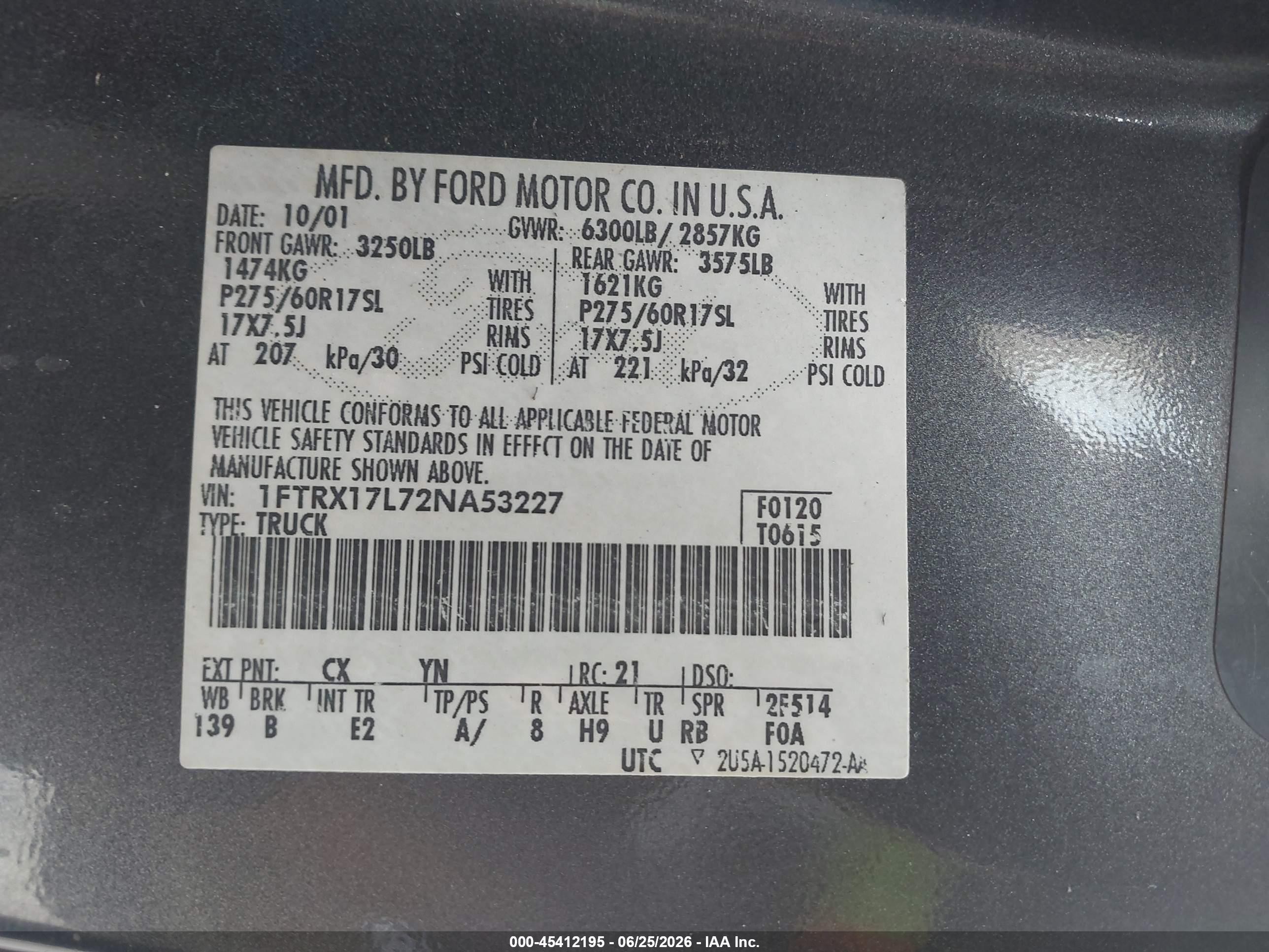2002 Ford F-150 Lariat/xl/xlt Gray vin: 1FTRX17L72NA53227