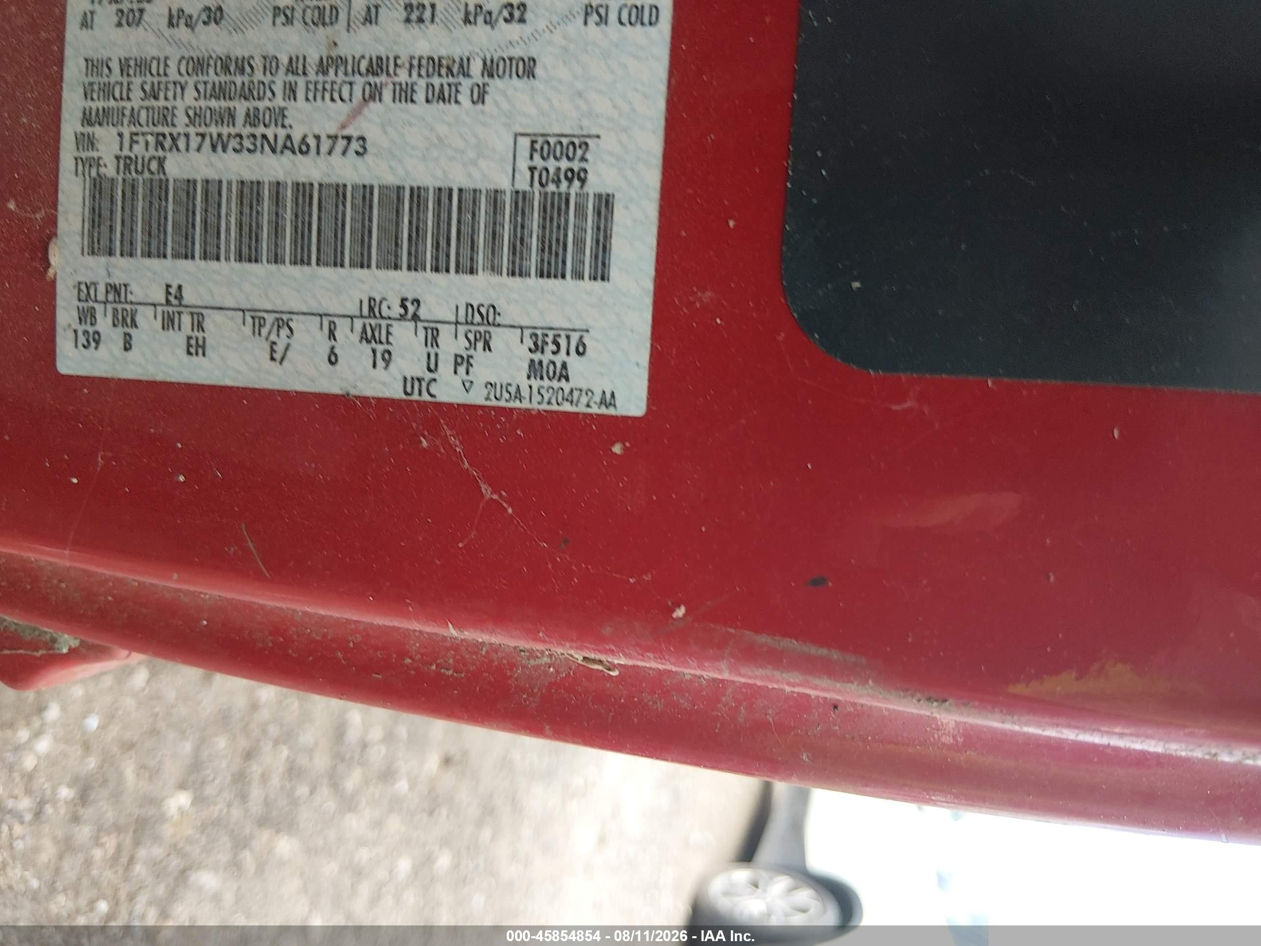 2003 Ford F-150 Lariat/xl/xlt Red vin: 1FTRX17W33NA61773
