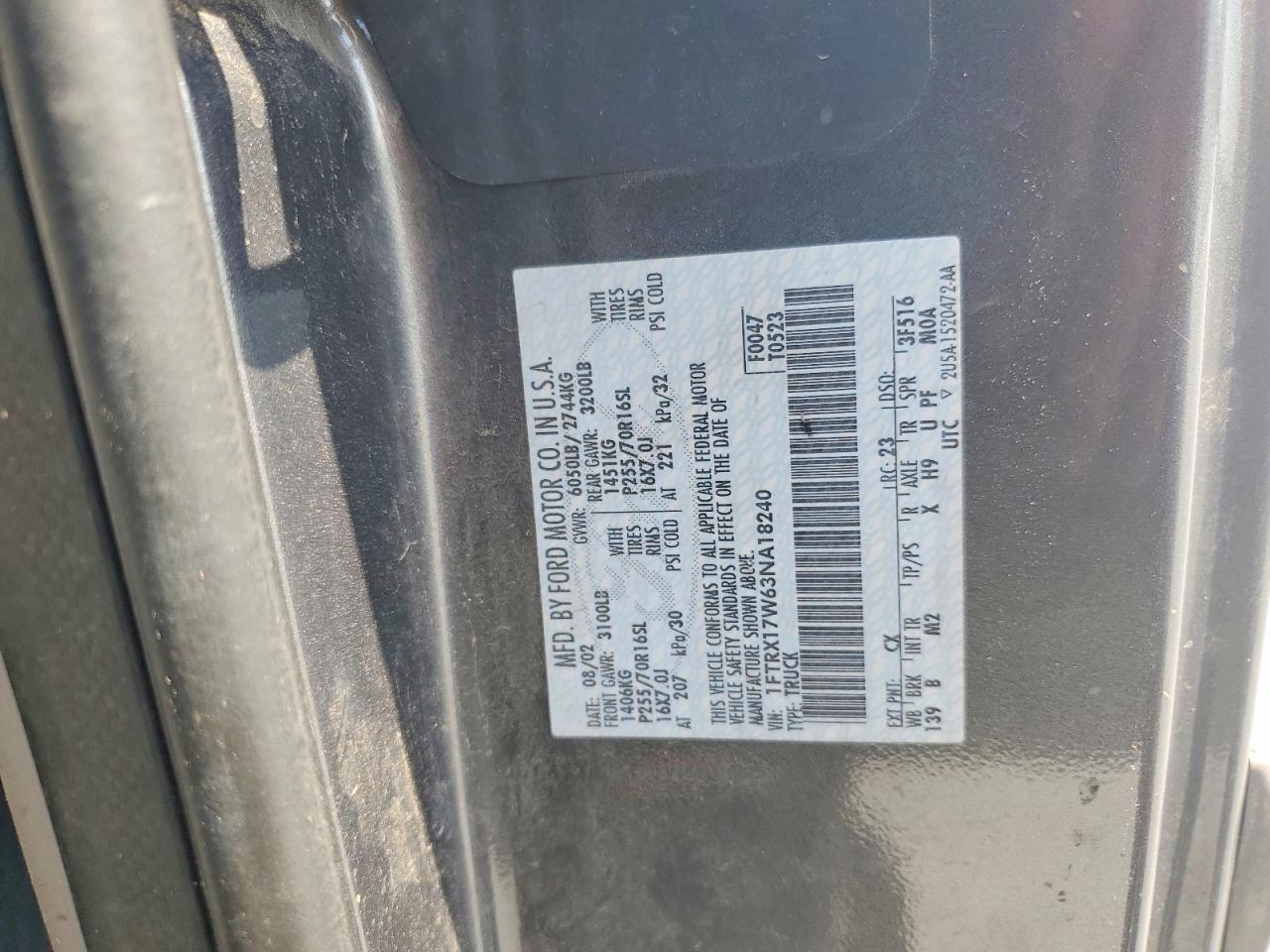 2003 Ford F150 Gray vin: 1FTRX17W63NA18240