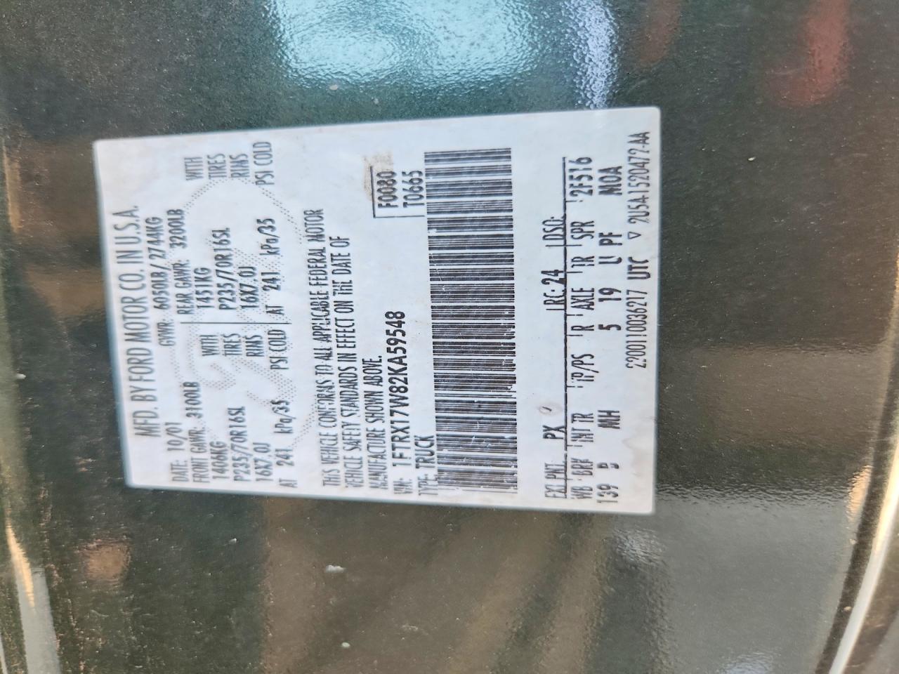 2002 Ford F150 Green vin: 1FTRX17W82KA59548