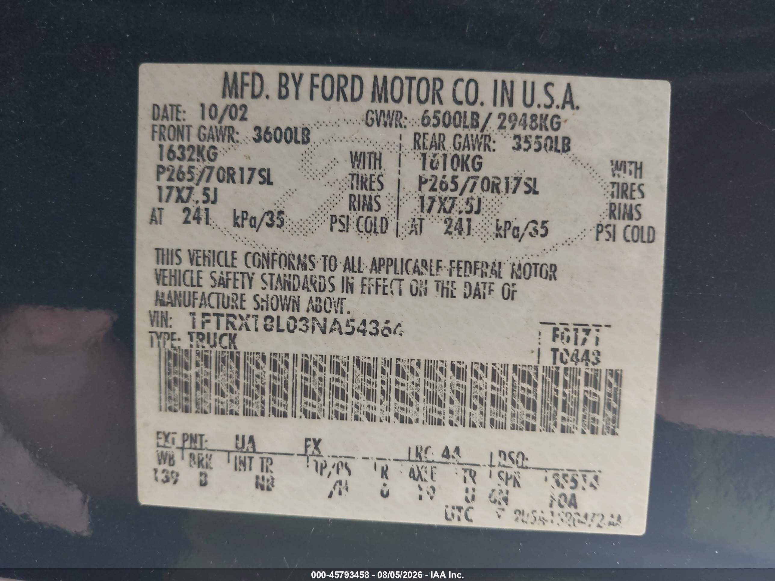 2003 Ford F-150 Lariat/xl/xlt Red vin: 1FTRX18L03NA54364