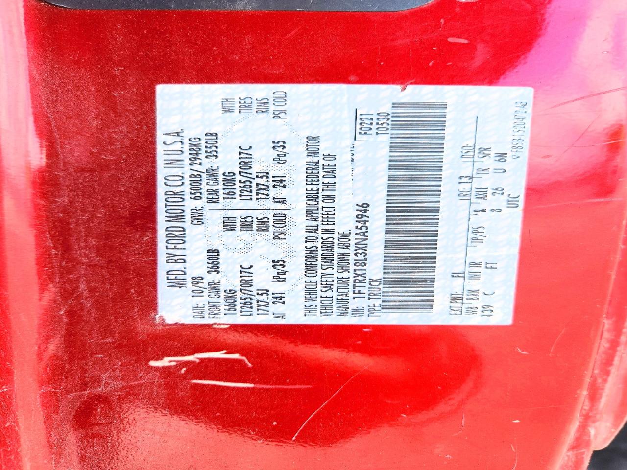 1999 Ford F150 Red vin: 1FTRX18L3XNA54946