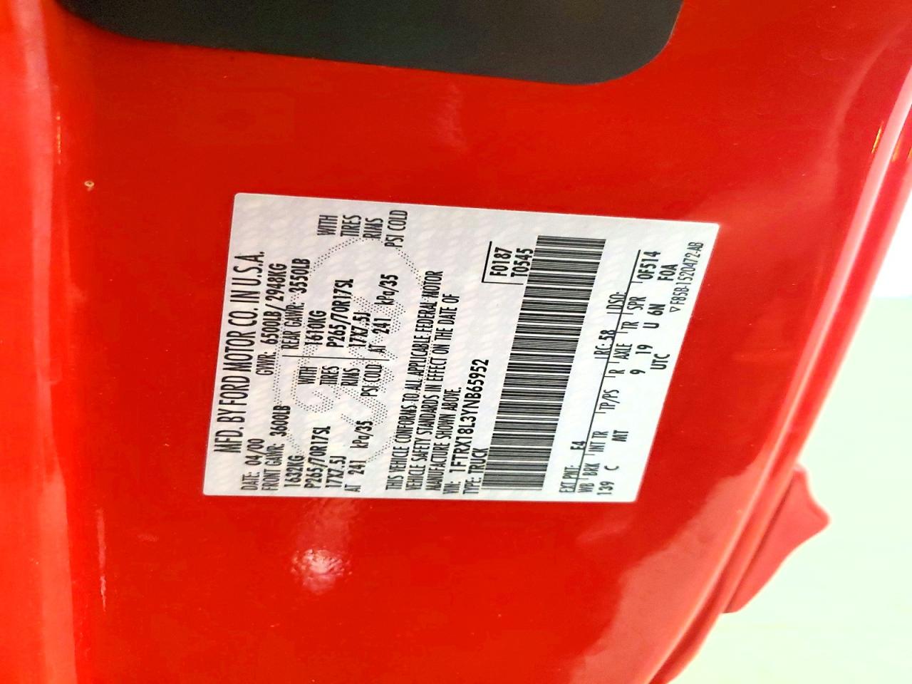 2000 Ford F150 Red vin: 1FTRX18L3YNB65952