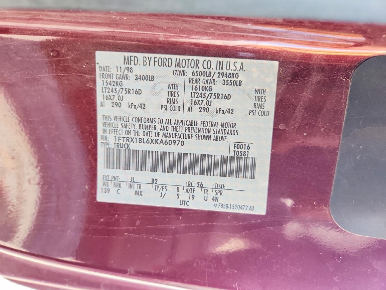 1999 Ford F150 Red vin: 1FTRX18L6XKA60970