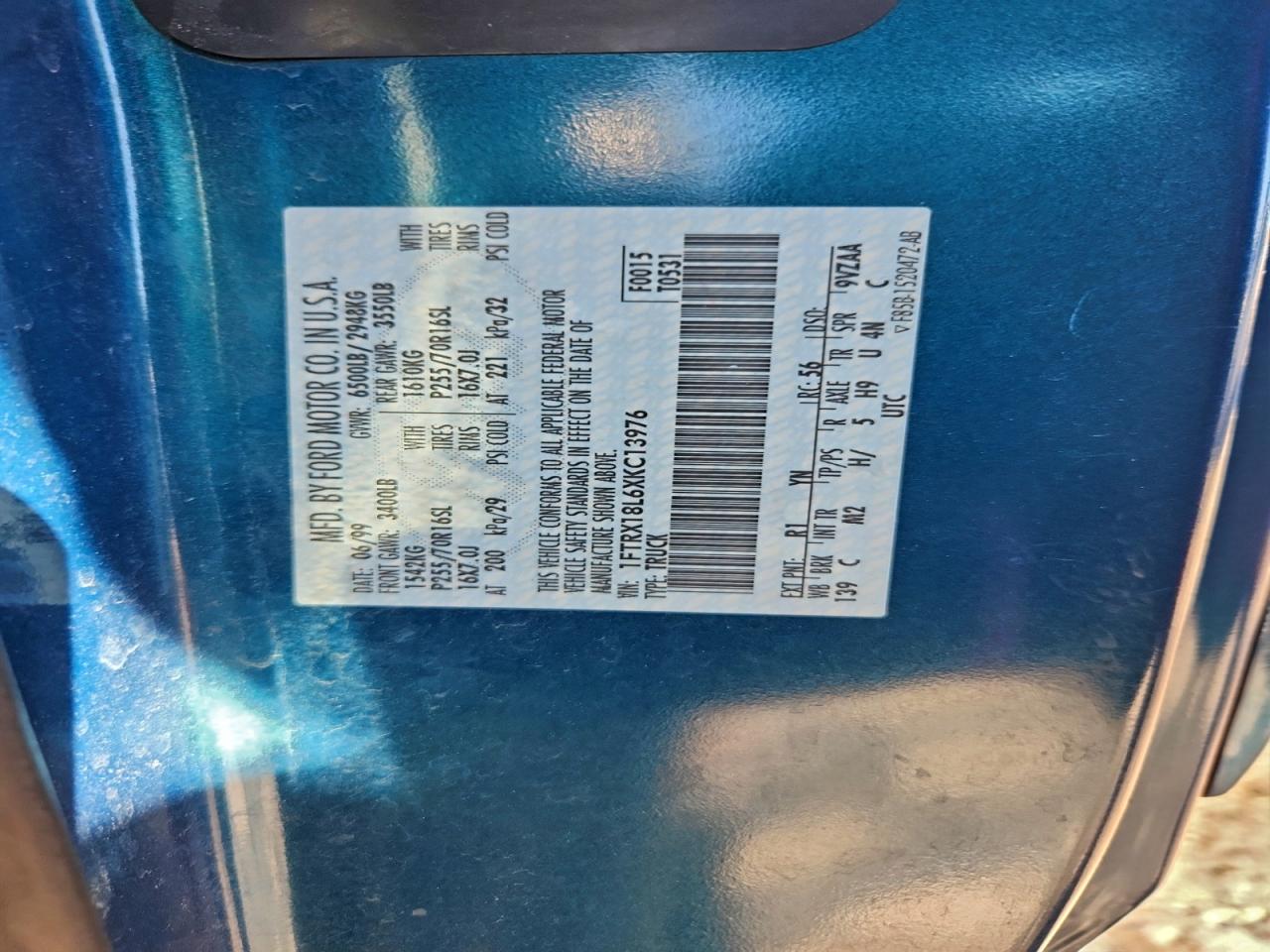 1999 Ford F150 Teal vin: 1FTRX18L6XKC13976