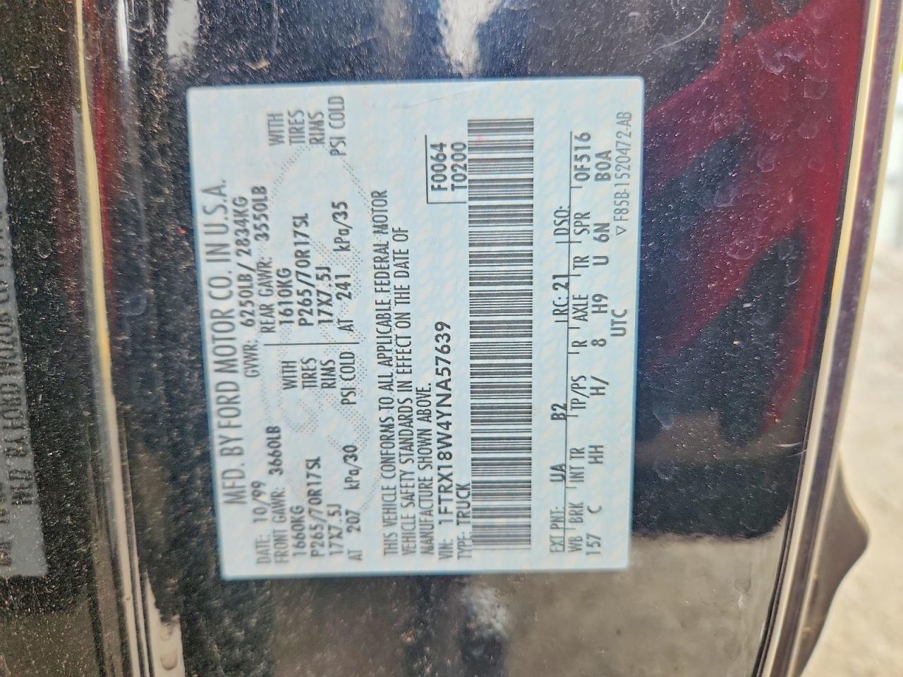 2000 Ford F150 Black vin: 1FTRX18W4YNA57639