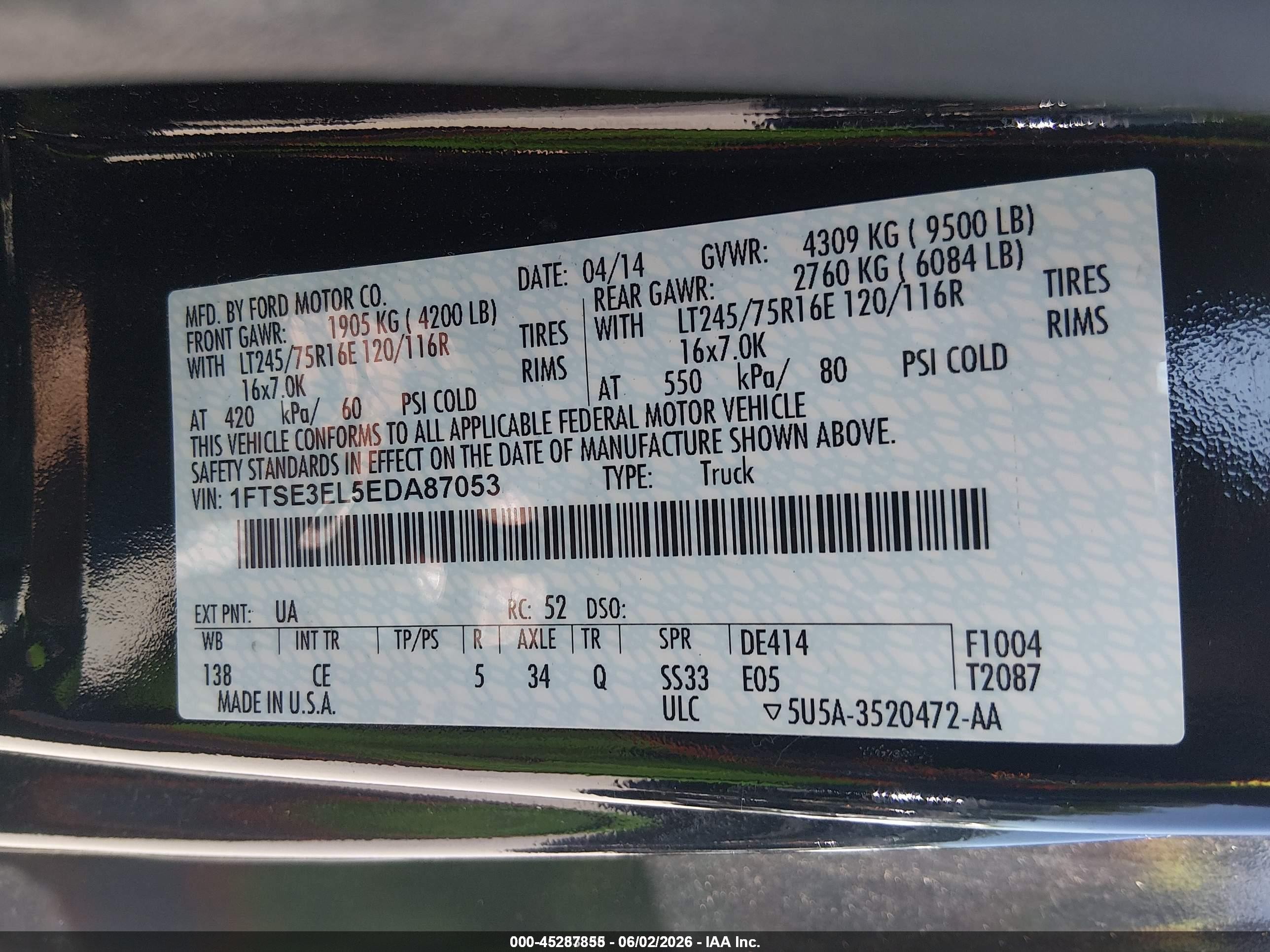 2014 Ford E-350 Super Duty Commercial Black vin: 1FTSE3EL5EDA87053