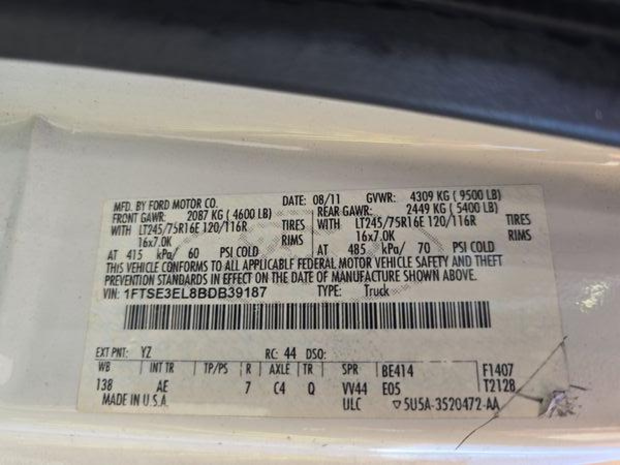 2011 Ford E-350 Super Duty Commercial vin: 1FTSE3EL8BDB39187