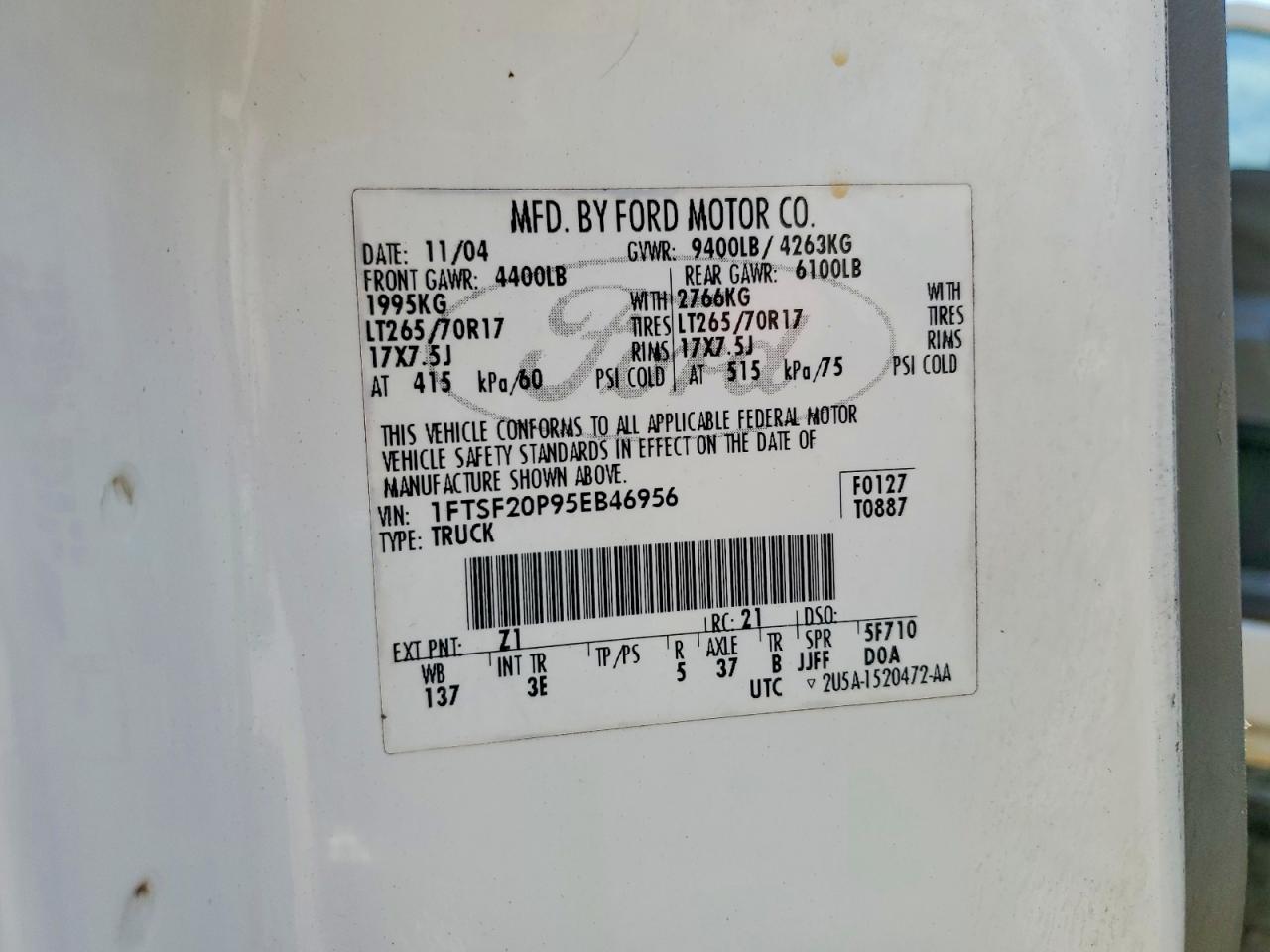 2005 Ford F250 Super Duty White vin: 1FTSF20P95EB46956