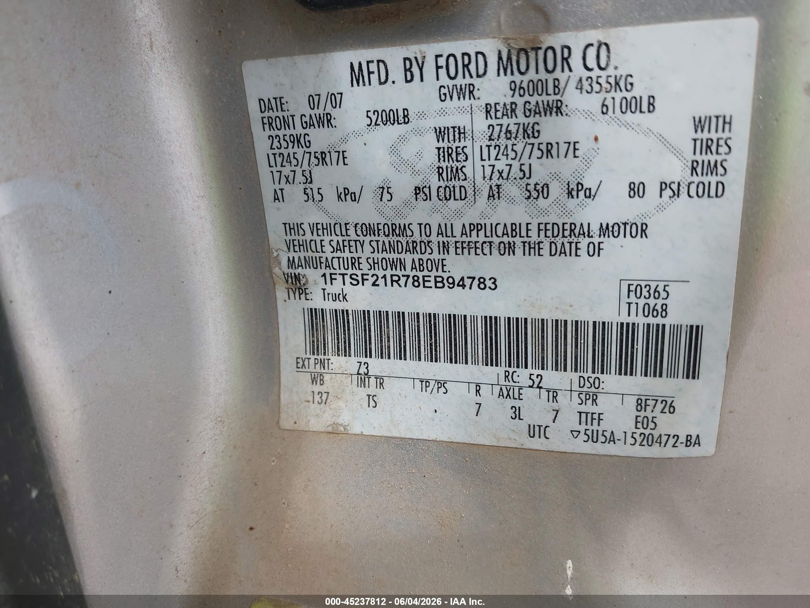 2008 Ford F-250   Silver vin: 1FTSF21R78EB94783
