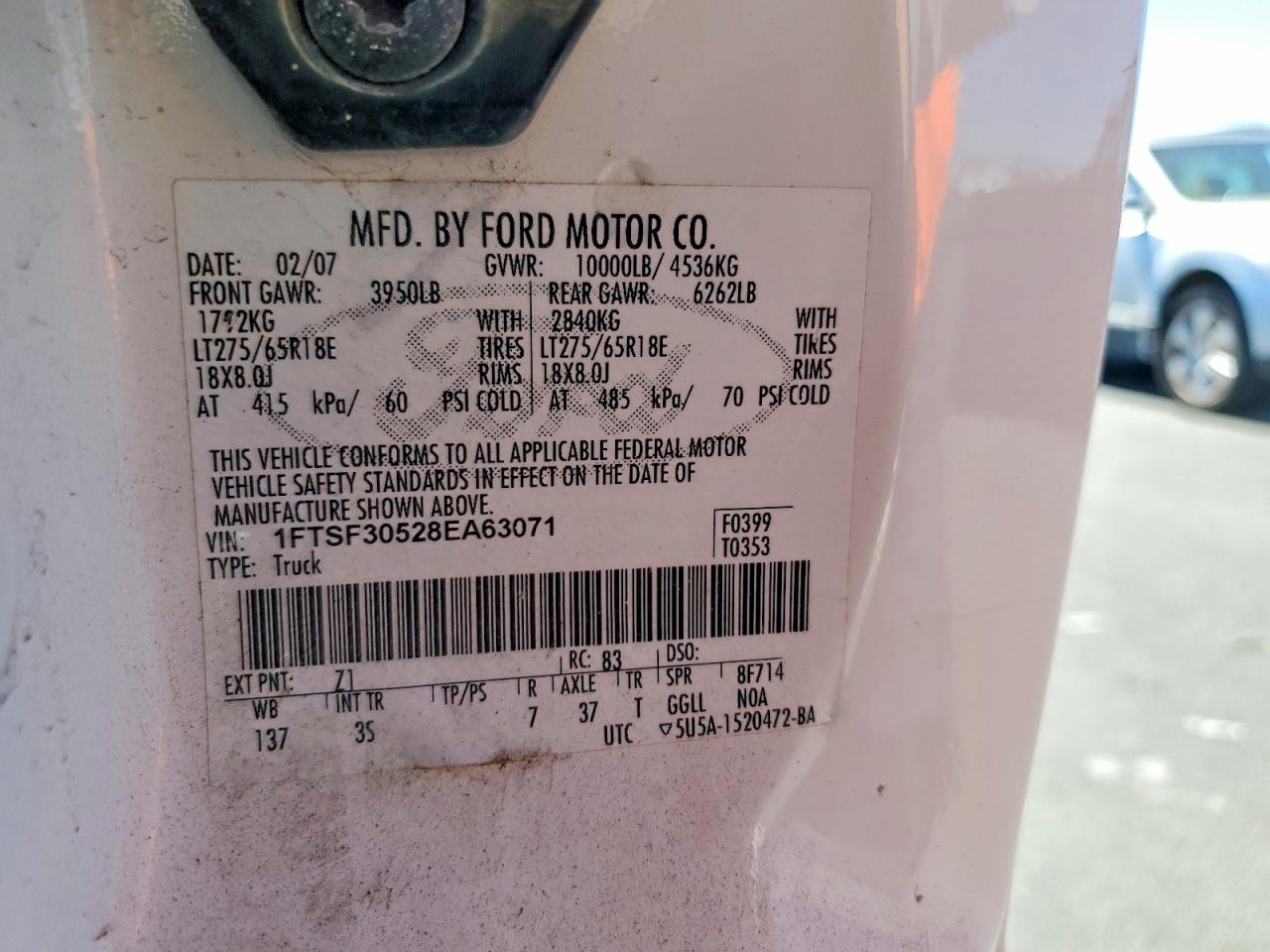 2008 Ford F350 Srw Super Duty White vin: 1FTSF30528EA63071