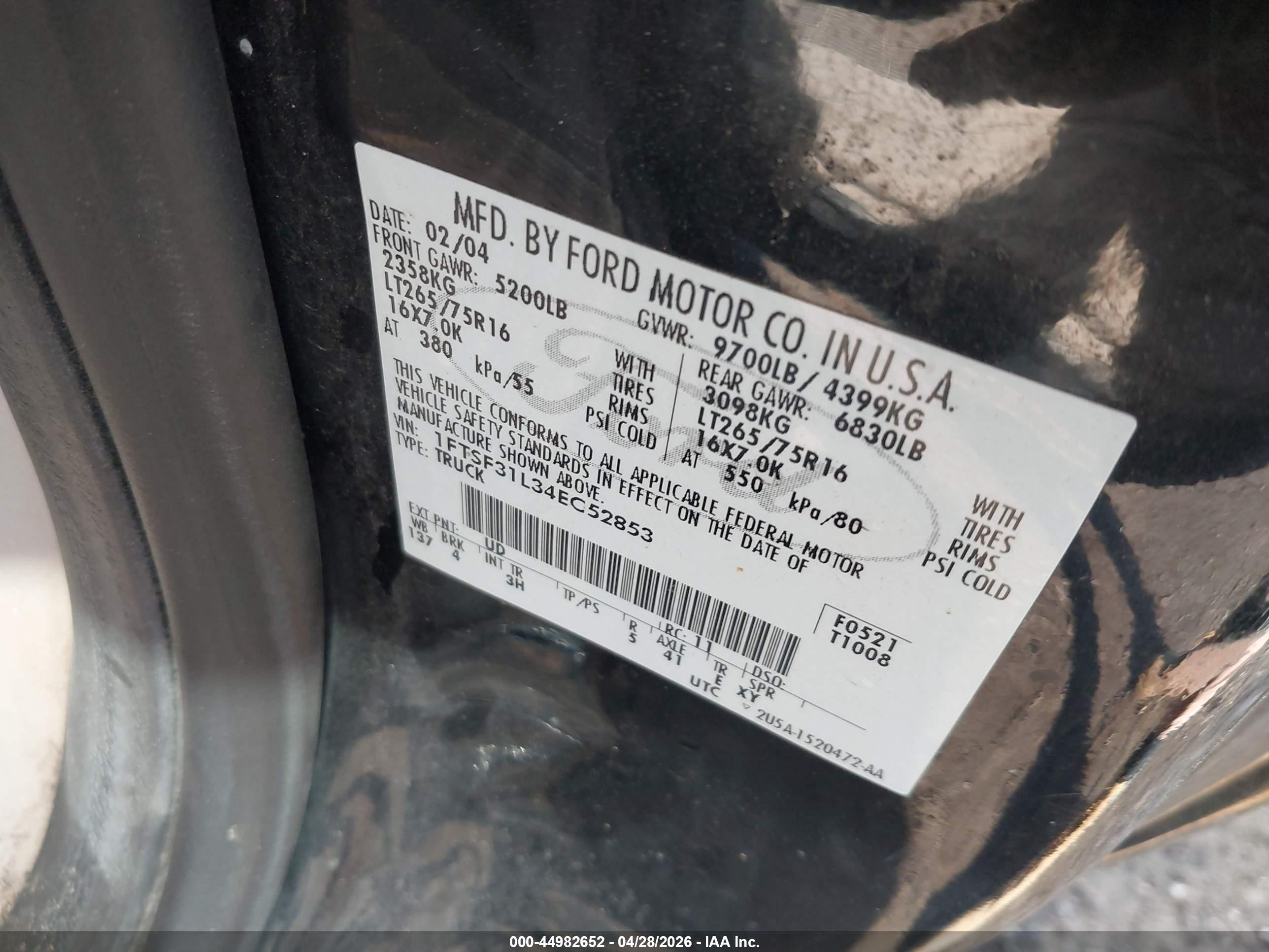 2004 Ford F-350 Xl/xlt Black vin: 1FTSF31L34EC52853