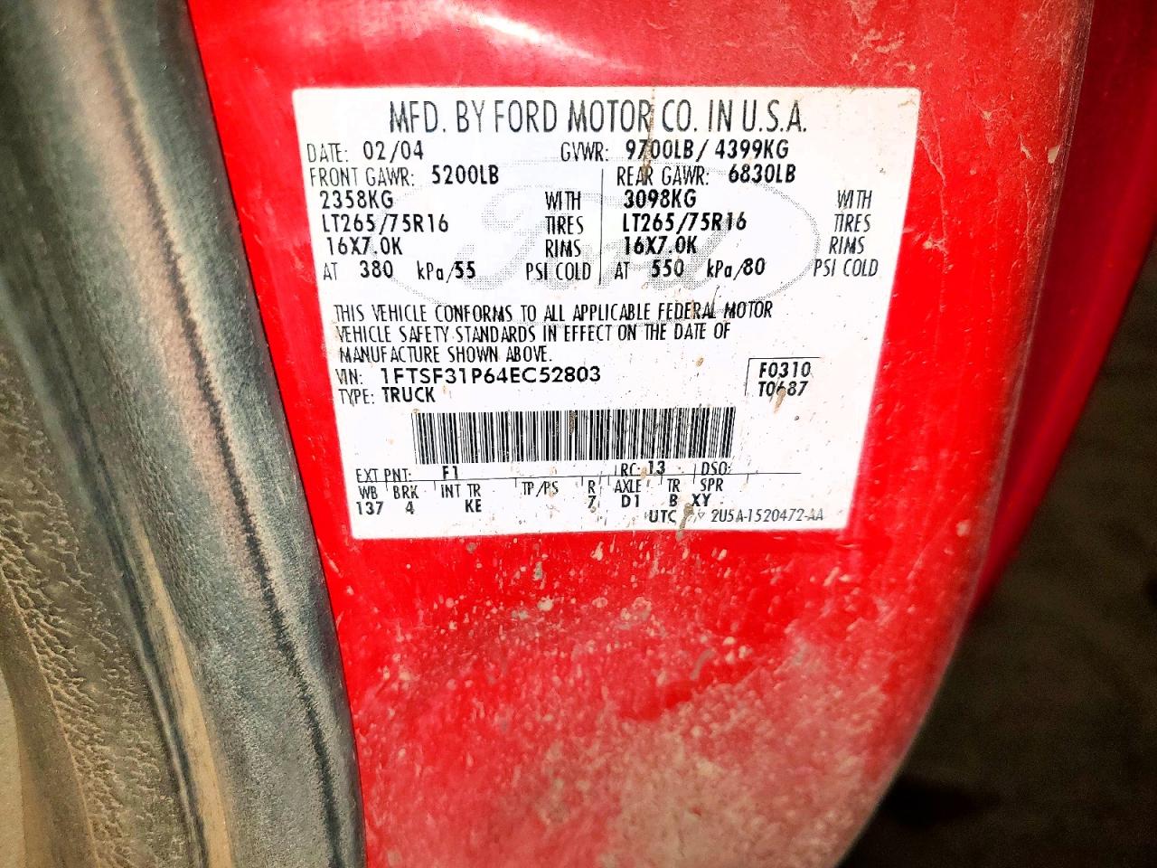 2004 Ford F350 Srw Super Duty Red vin: 1FTSF31P64EC52803