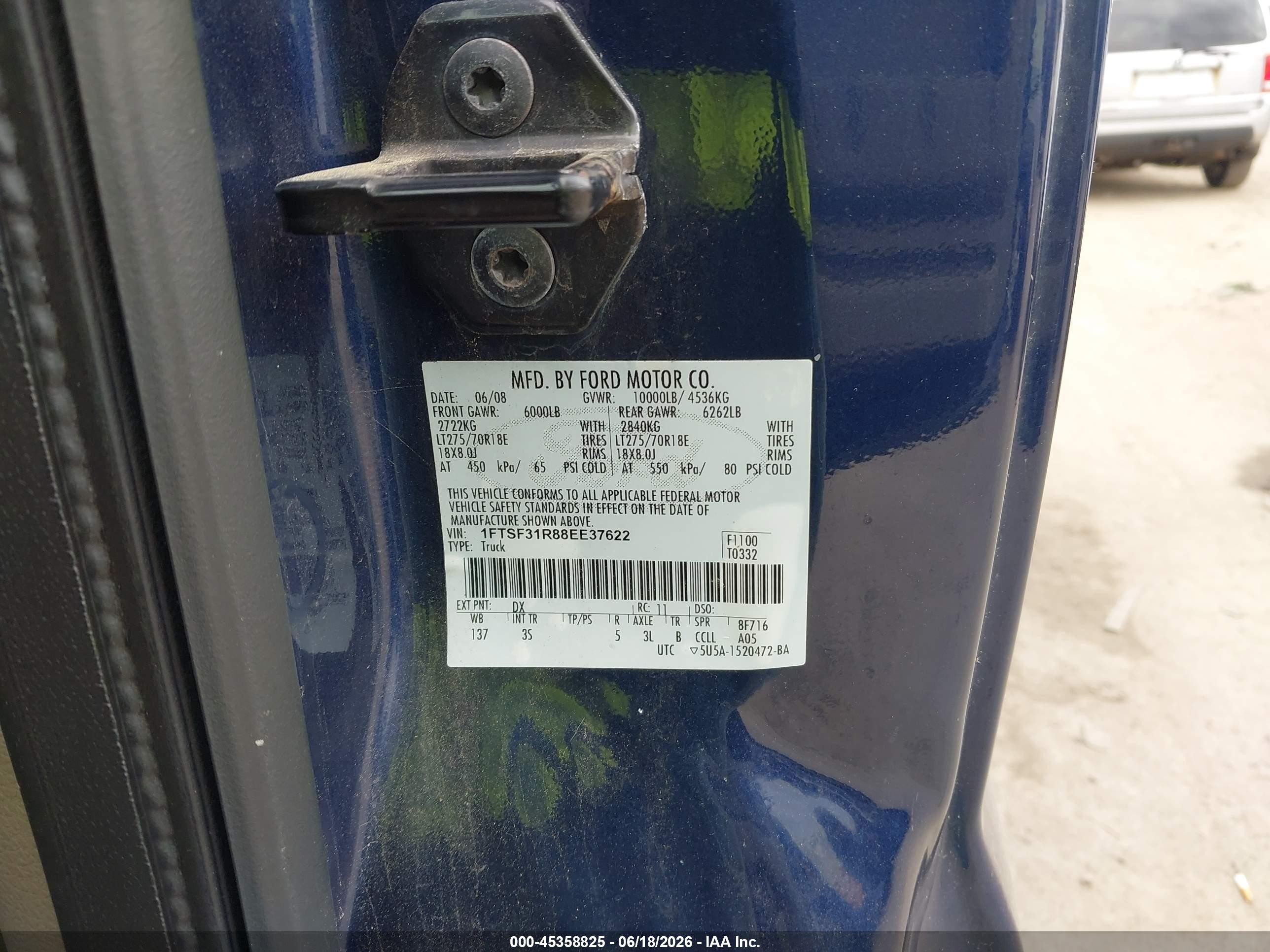 2008 Ford F-350 Xl/xlt Dark Blue vin: 1FTSF31R88EE37622
