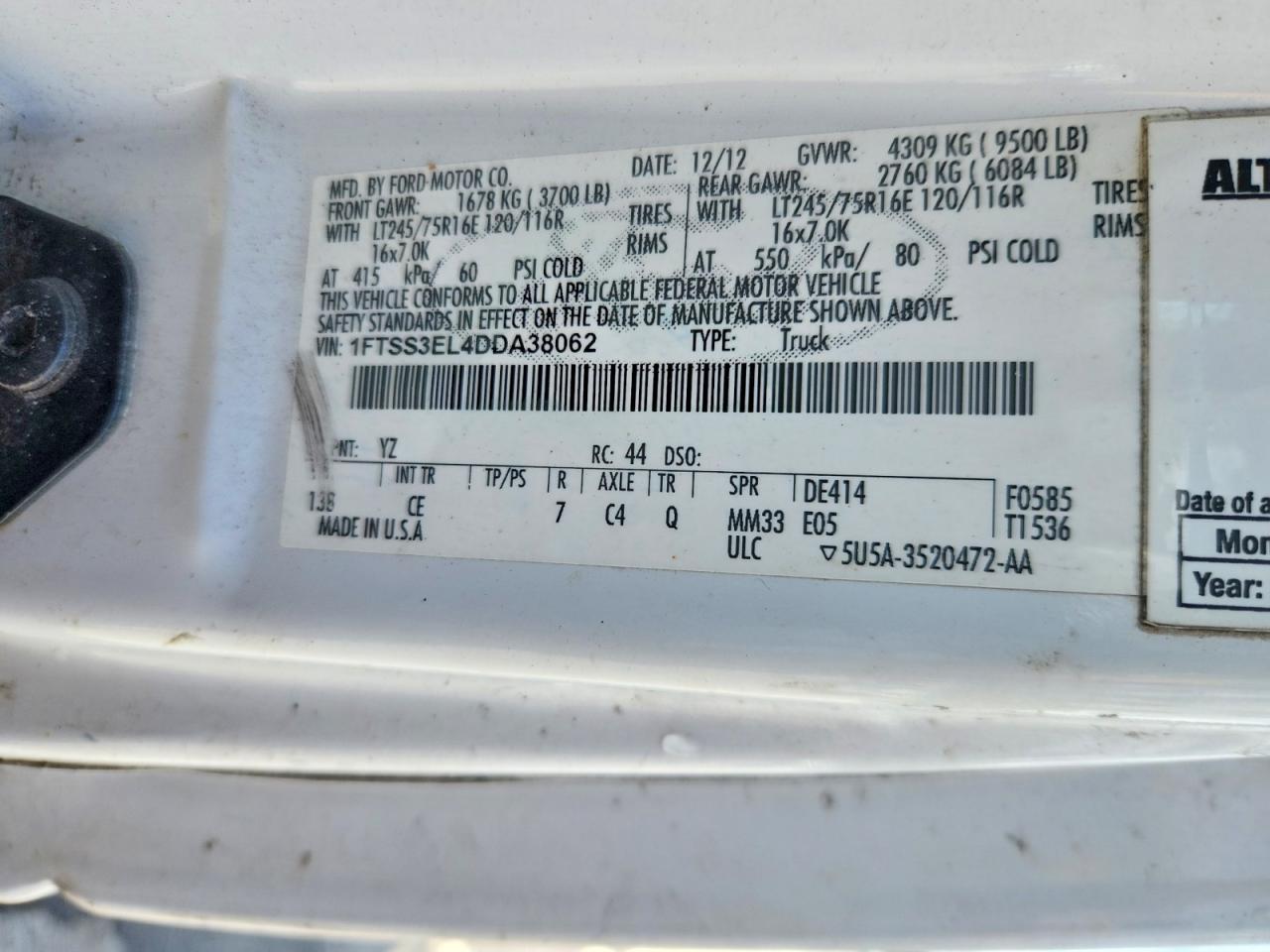 2013 Ford Econoline E350 Super Duty Van White vin: 1FTSS3EL4DDA38062