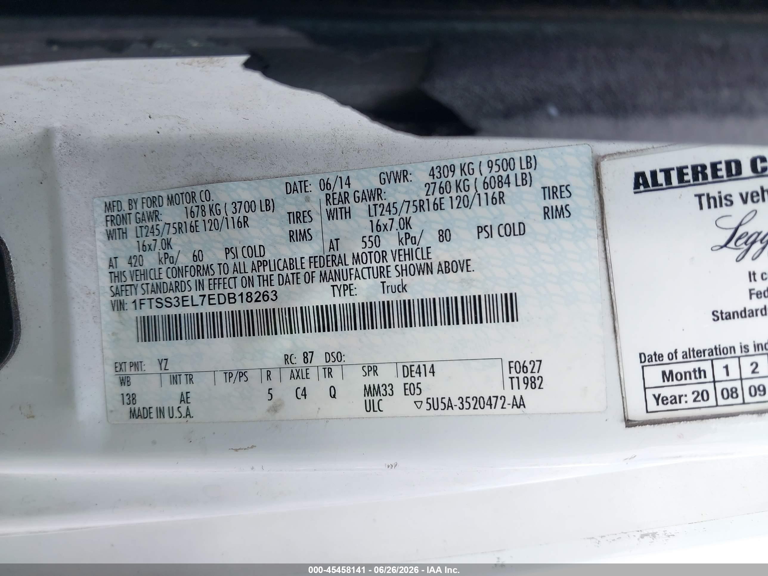 2014 Ford E-350 Super Duty Commercial/recreational White vin: 1FTSS3EL7EDB18263