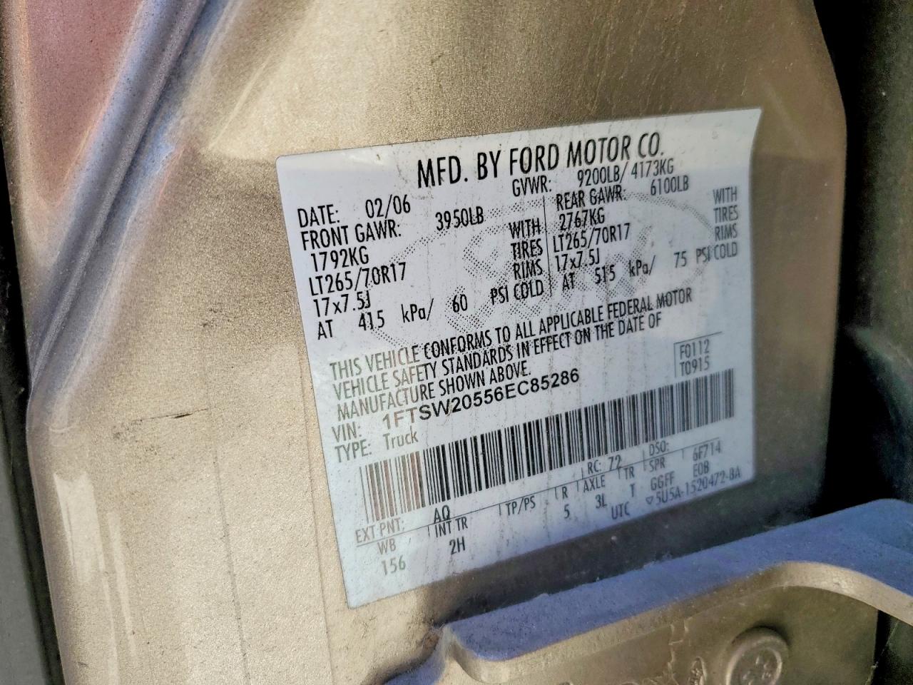 2006 Ford F250 Super Duty Tan vin: 1FTSW20556EC85286