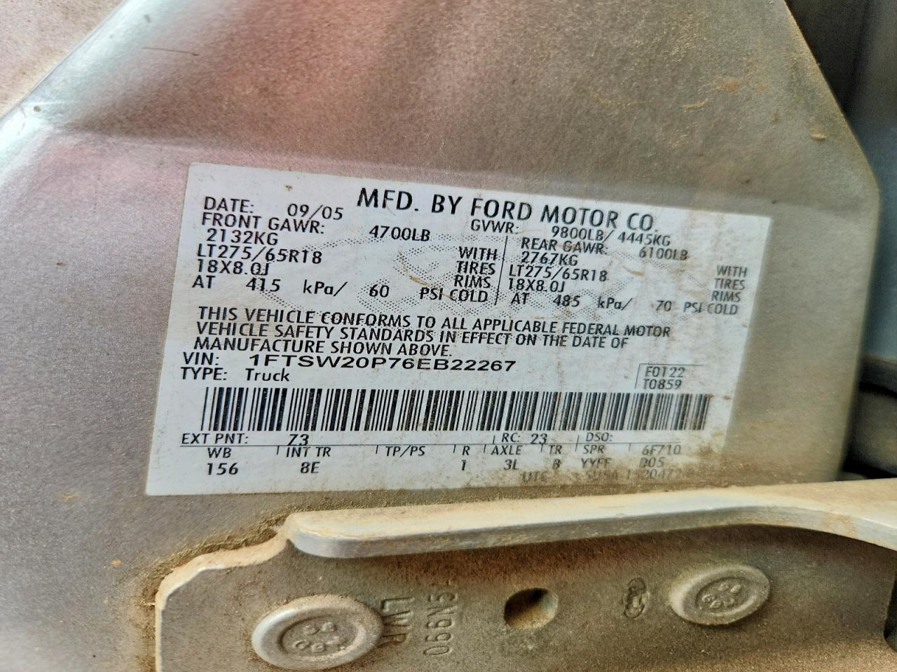 2006 Ford F250 Super Duty Silver vin: 1FTSW20P76EB22267
