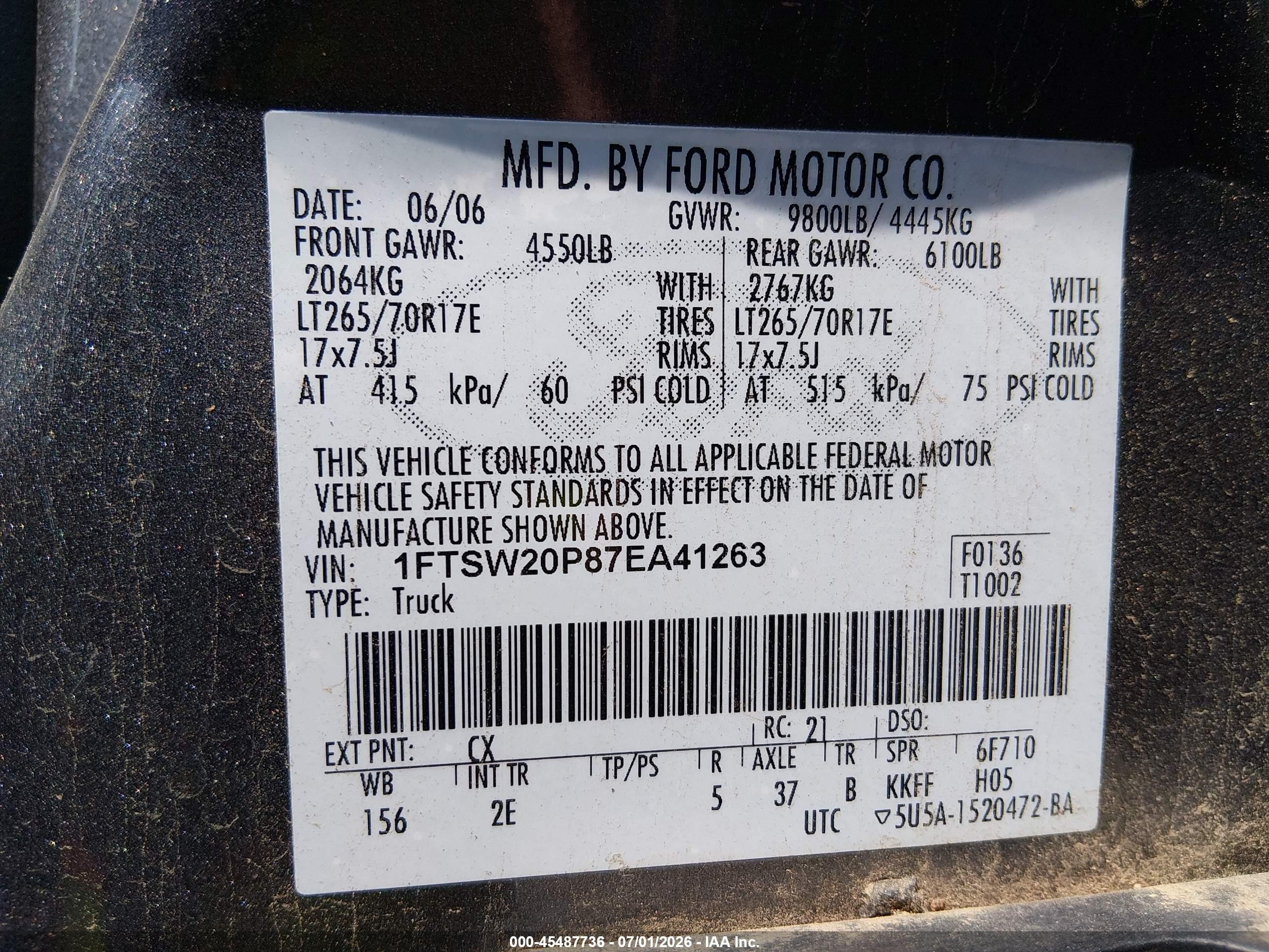 2007 Ford F-250   Gray vin: 1FTSW20P87EA41263