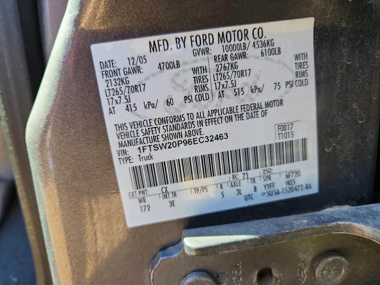 2006 Ford F250 Super Duty Gray vin: 1FTSW20P96EC32463